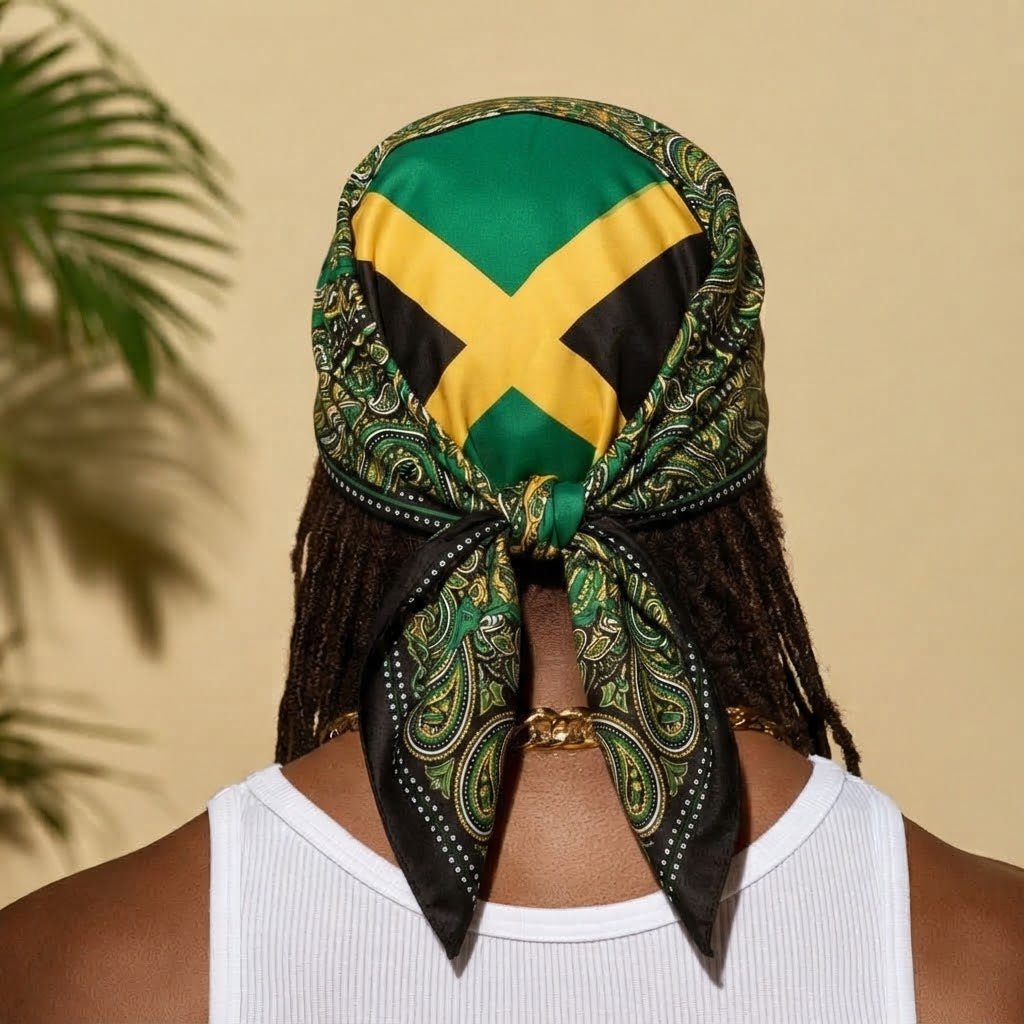 Jamaica Flag Paisley Print Bandana All-Over Print Bandana La Vie Bien Jamaica Flag Paisley Print Bandana