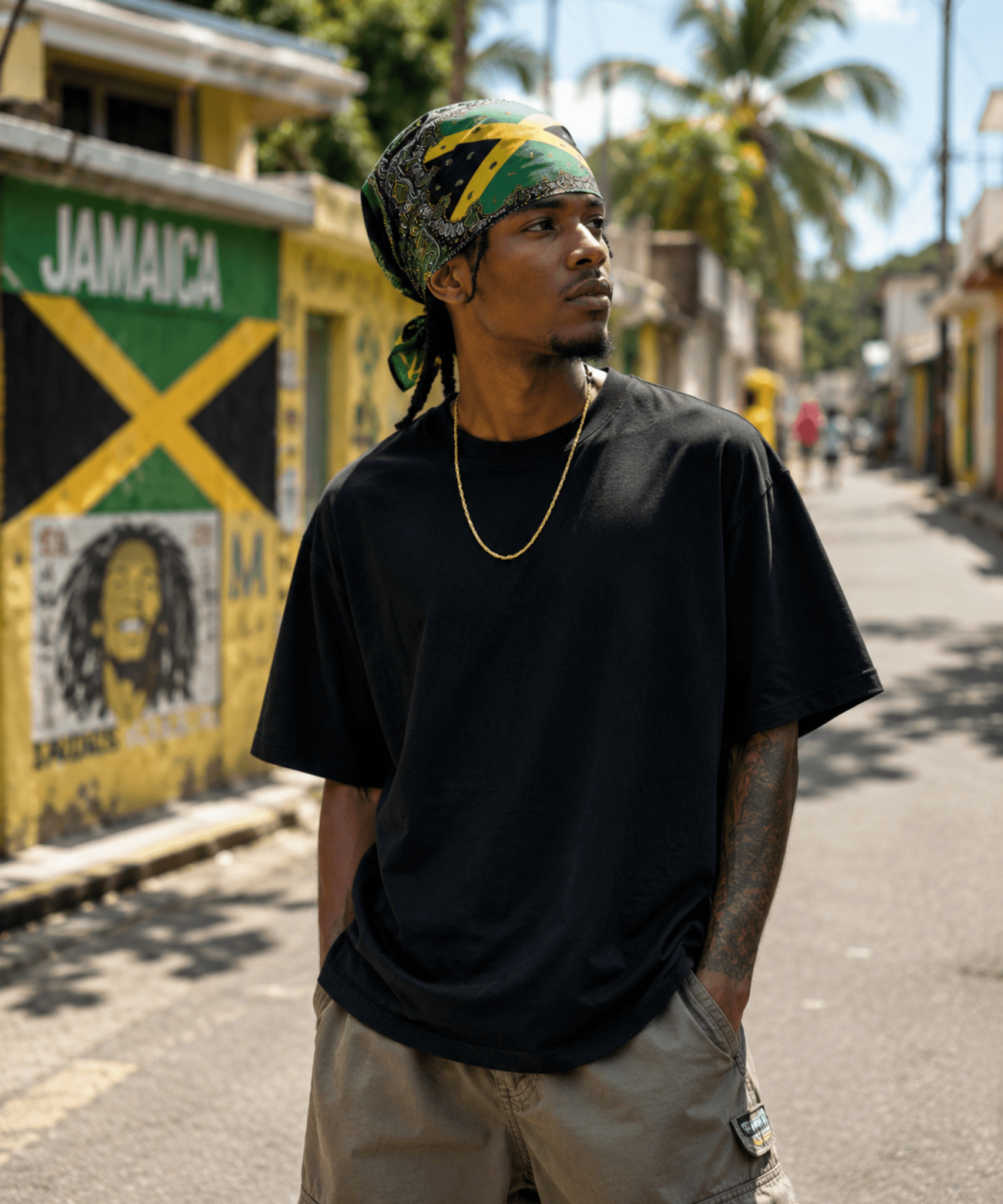 Jamaica Flag Paisley Print Bandana All-Over Print Bandana La Vie Bien Jamaica Flag Paisley Print Bandana