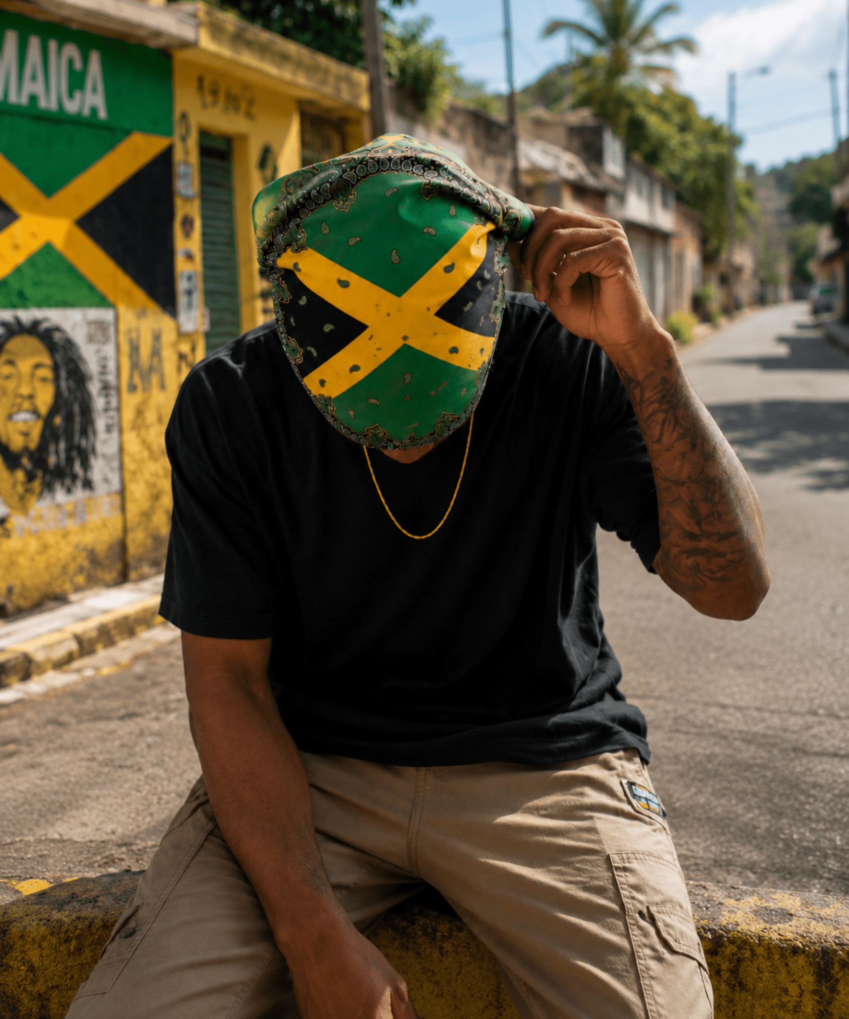 Jamaica Flag Paisley Print Bandana All-Over Print Bandana La Vie Bien Jamaica Flag Paisley Print Bandana