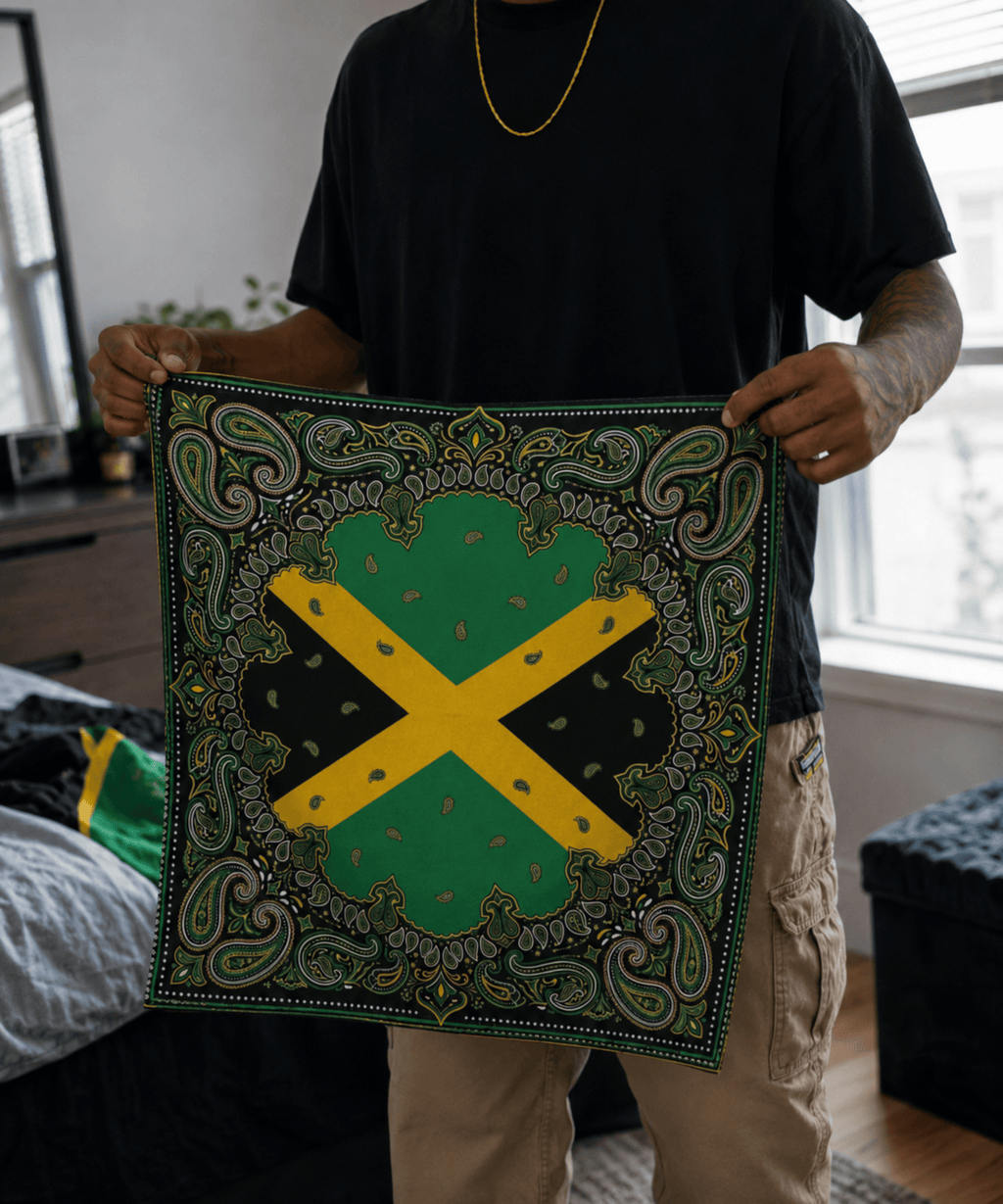 Jamaica Flag Paisley Print Bandana All-Over Print Bandana La Vie Bien Jamaica Flag Paisley Print Bandana