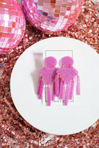 Janelle Statement Earrings - Magenta Glitter