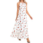 Japanese strawberries いちご Ruffle Hem Halter Neck Maxi Dress, summer date night vacation outfit Dress La Vie Bien Japanese strawberries いちご Ruffle Hem Halter Neck Maxi Dress, summer date night vacation outfit