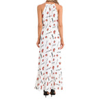 Japanese strawberries いちご Ruffle Hem Halter Neck Maxi Dress, summer date night vacation outfit Dress La Vie Bien Japanese strawberries いちご Ruffle Hem Halter Neck Maxi Dress, summer date night vacation outfit