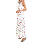 Japanese strawberries いちご Ruffle Hem Halter Neck Maxi Dress, summer date night vacation outfit Dress La Vie Bien Japanese strawberries いちご Ruffle Hem Halter Neck Maxi Dress, summer date night vacation outfit