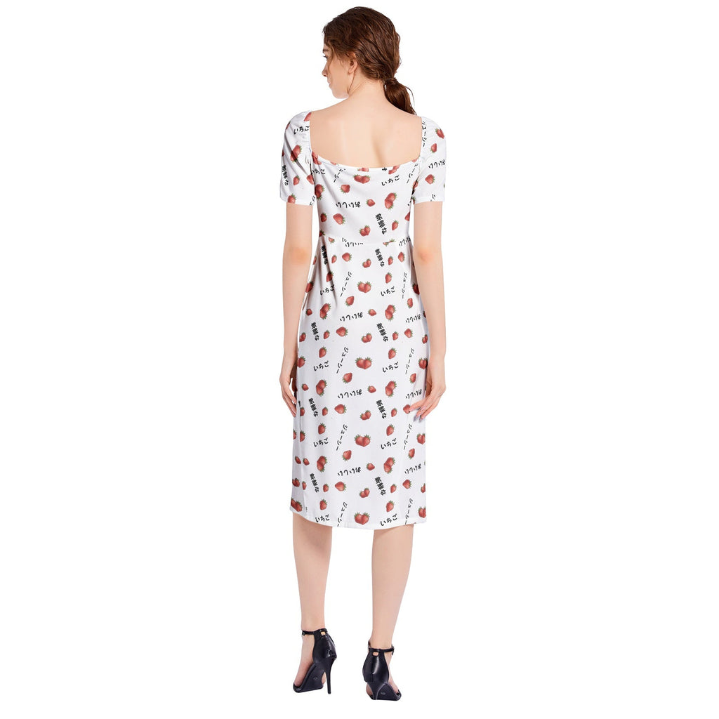 Japanese いちご strawberry Split Thigh Midi Bodycon Dress Dress La Vie Bien Japanese いちご strawberry Split Thigh Midi Bodycon Dress