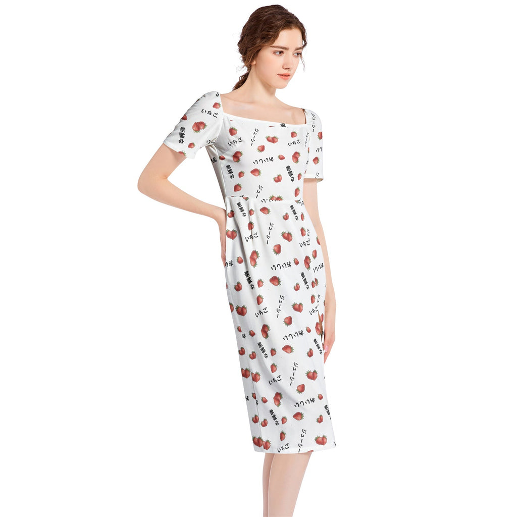 Japanese いちご strawberry Split Thigh Midi Bodycon Dress Dress La Vie Bien Japanese いちご strawberry Split Thigh Midi Bodycon Dress