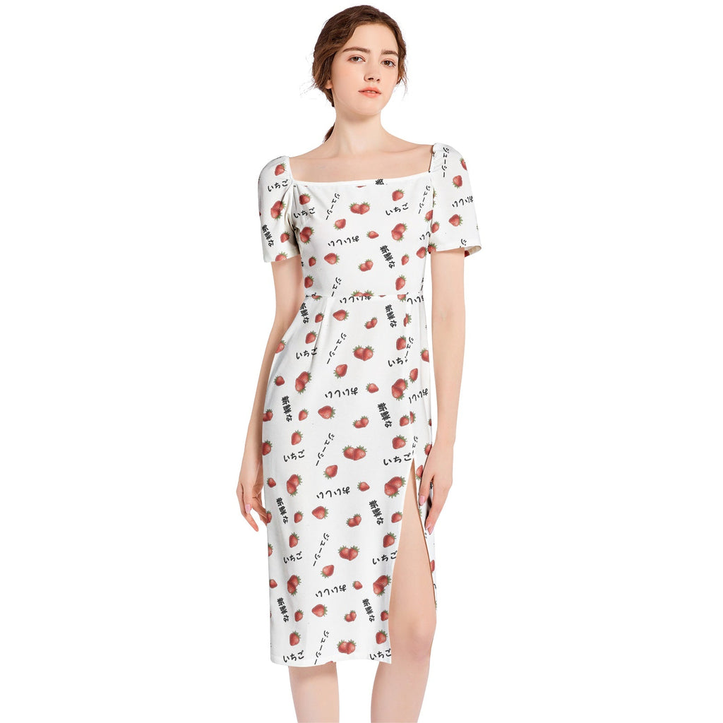 Japanese いちご strawberry Split Thigh Midi Bodycon Dress Dress La Vie Bien Japanese いちご strawberry Split Thigh Midi Bodycon Dress