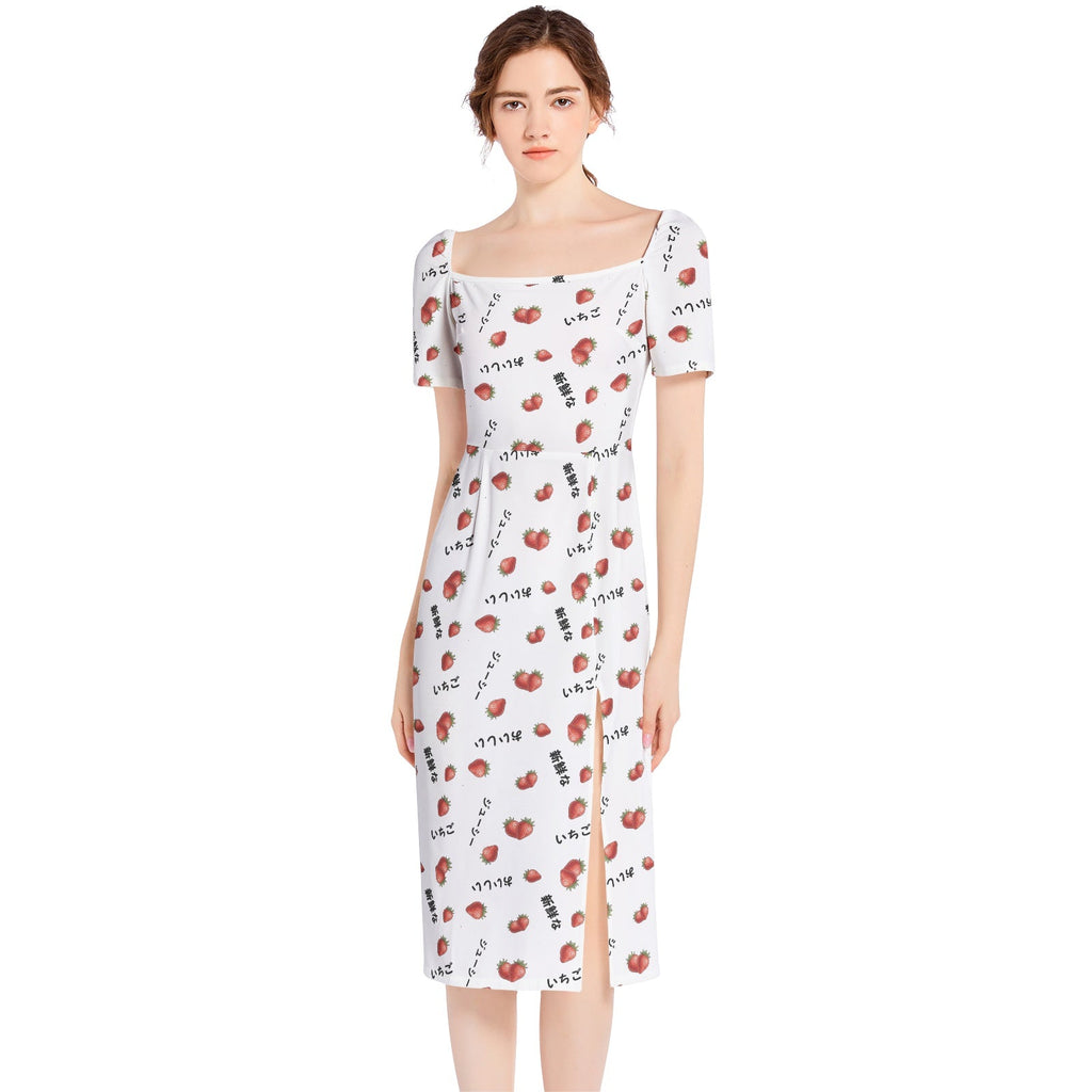 Japanese いちご strawberry Split Thigh Midi Bodycon Dress Dress La Vie Bien Japanese いちご strawberry Split Thigh Midi Bodycon Dress