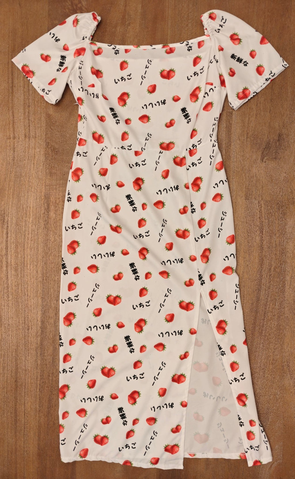 Japanese いちご strawberry Split Thigh Midi Bodycon Dress Dress La Vie Bien Japanese いちご strawberry Split Thigh Midi Bodycon Dress