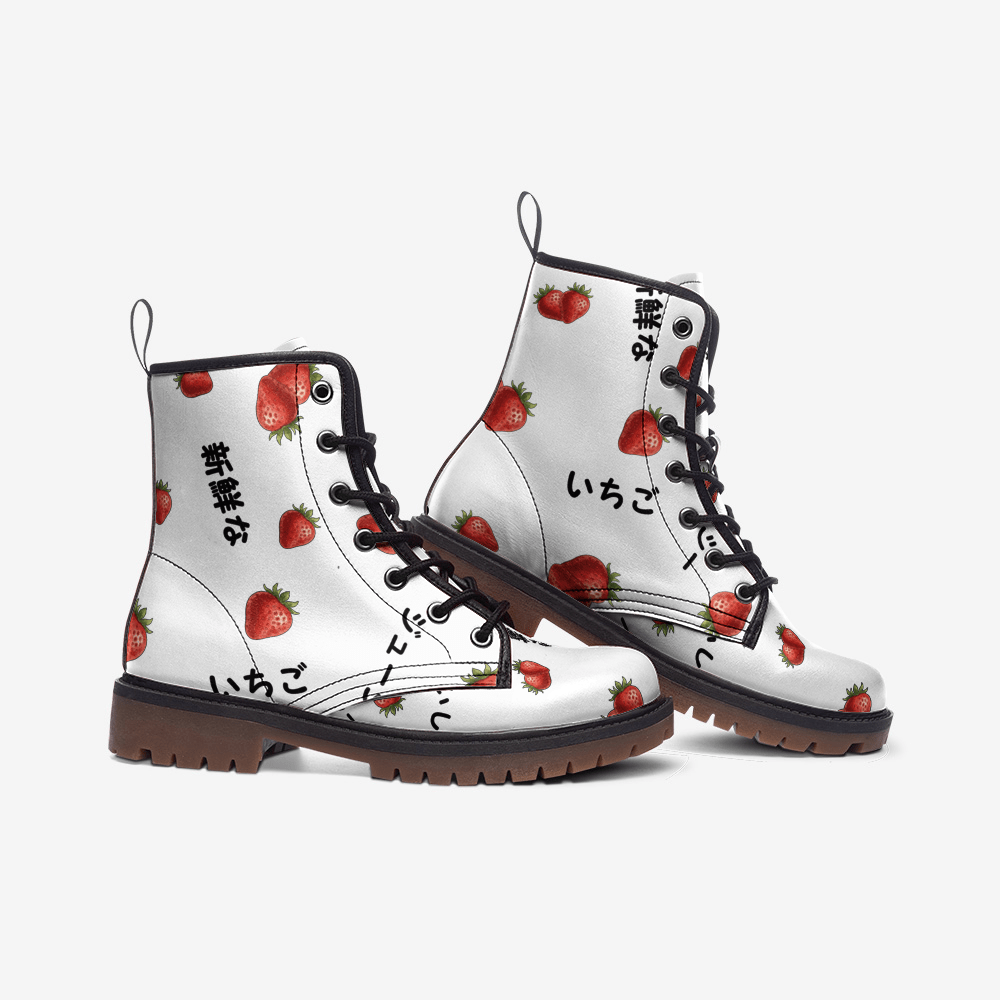 Japanese strawberry いちご wide fit vegan leather boots, Casual Leather Lightweight boots Shoes La Vie Bien Japanese strawberry いちご wide fit vegan leather boots, Casual Leather Lightweight boots