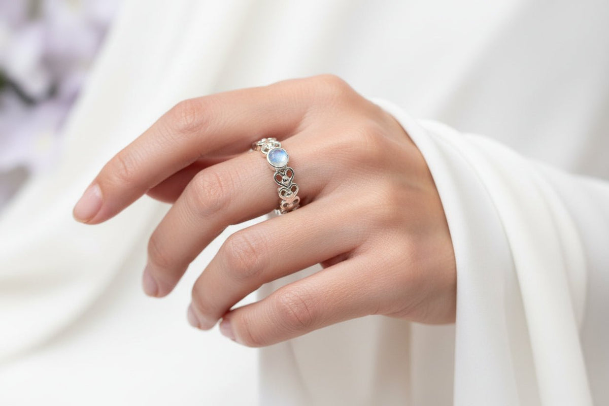 Jarida Celtic Love Knot Ring with Moonstone Ring La Vie Bien Jarida Celtic Love Knot Ring with Moonstone