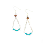 Jazmin turquoise and wood with handmade silver chain fishhook earrings by Alegria Accessories Inc