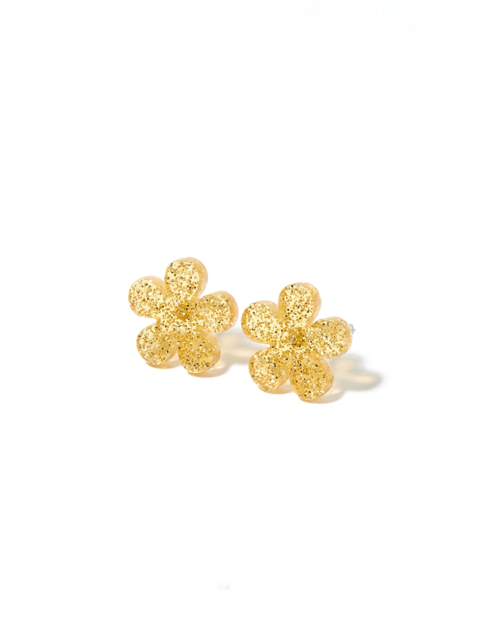 Jenna Stud Earrings - Flower Gold Glitter