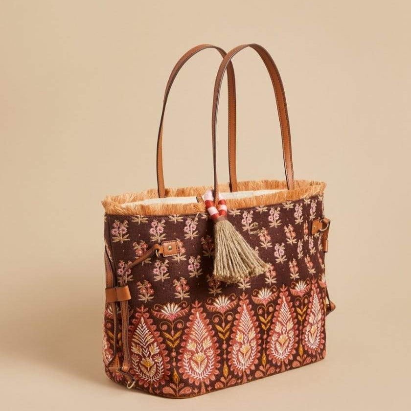 Jetsetter Tote - Pink House Boho Paisley Purses & Bags La Vie Bien Jetsetter Tote - Pink House Boho Paisley