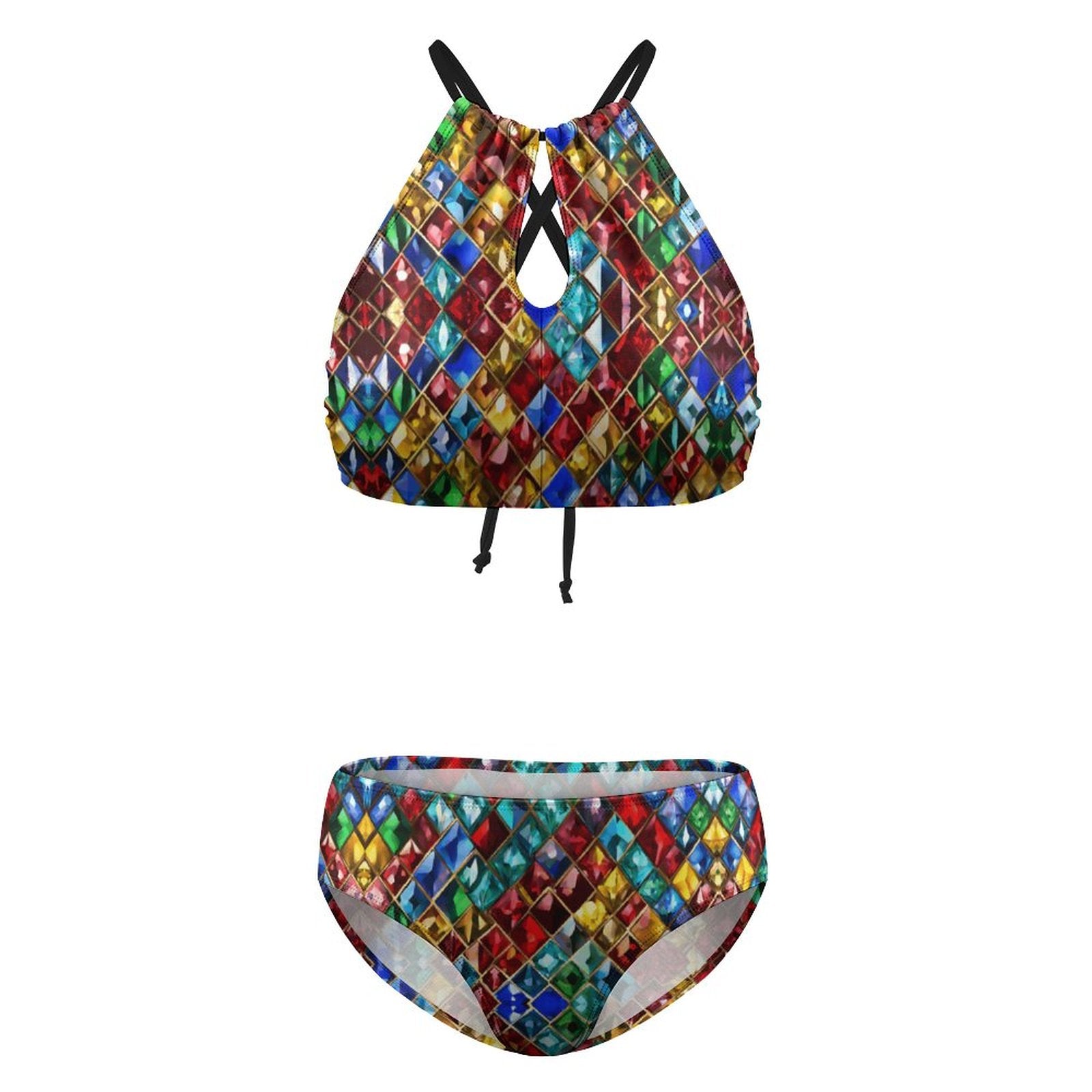 Jewel Pattern Halter Bikini – Adjustable Two Piece Swimsuit