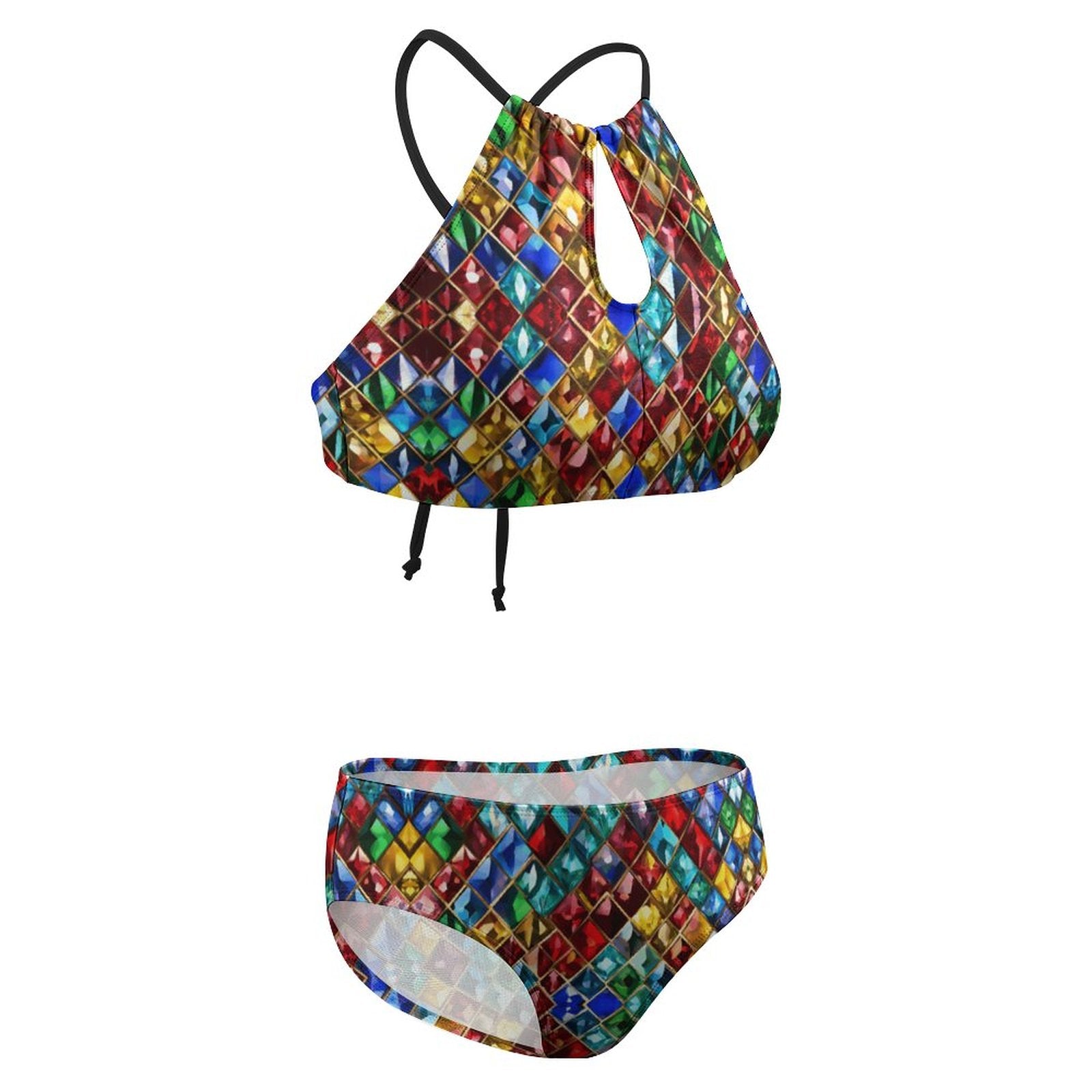 Jewel Pattern Halter Bikini – Adjustable Two Piece Swimsuit