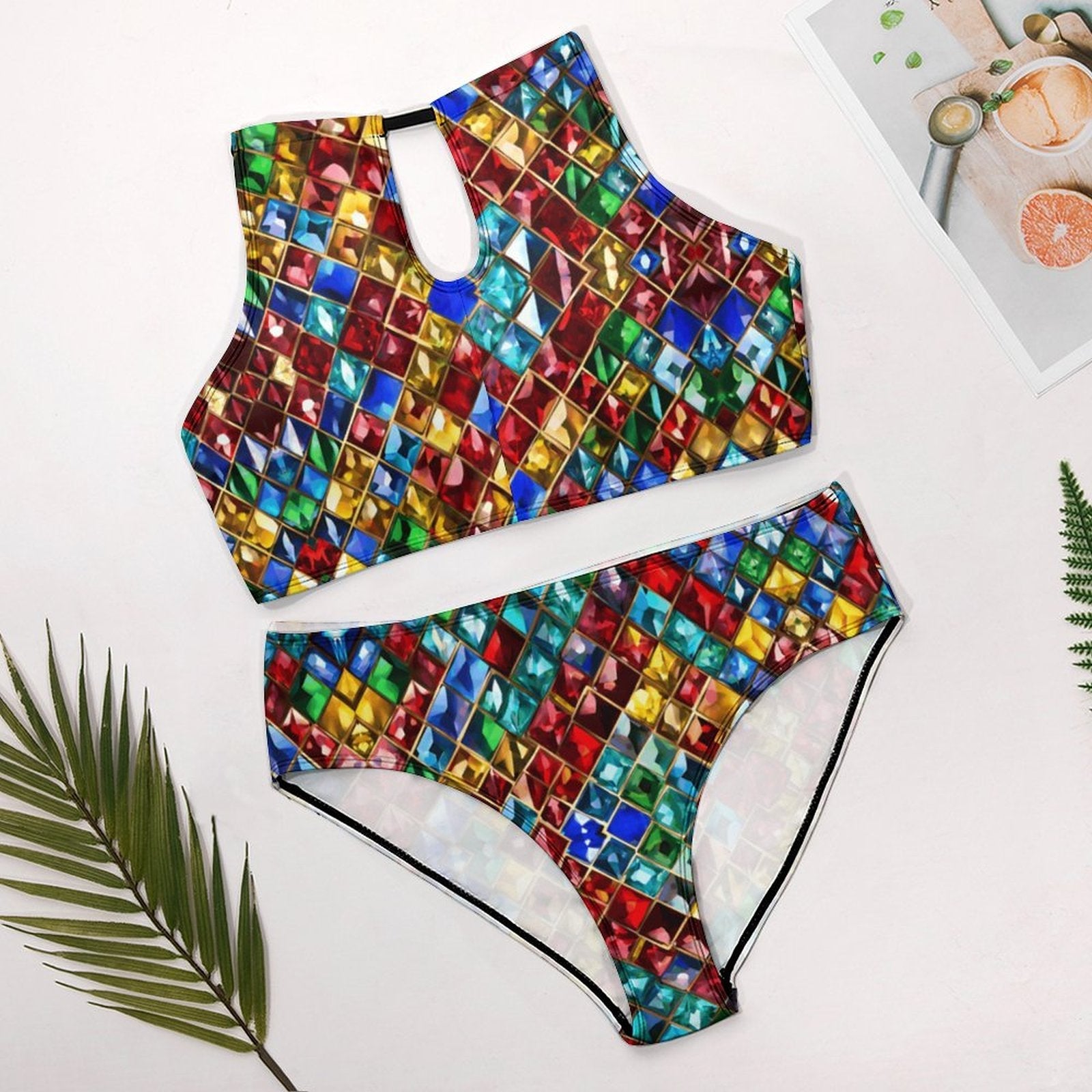 Jewel Pattern Halter Bikini – Adjustable Two Piece Swimsuit