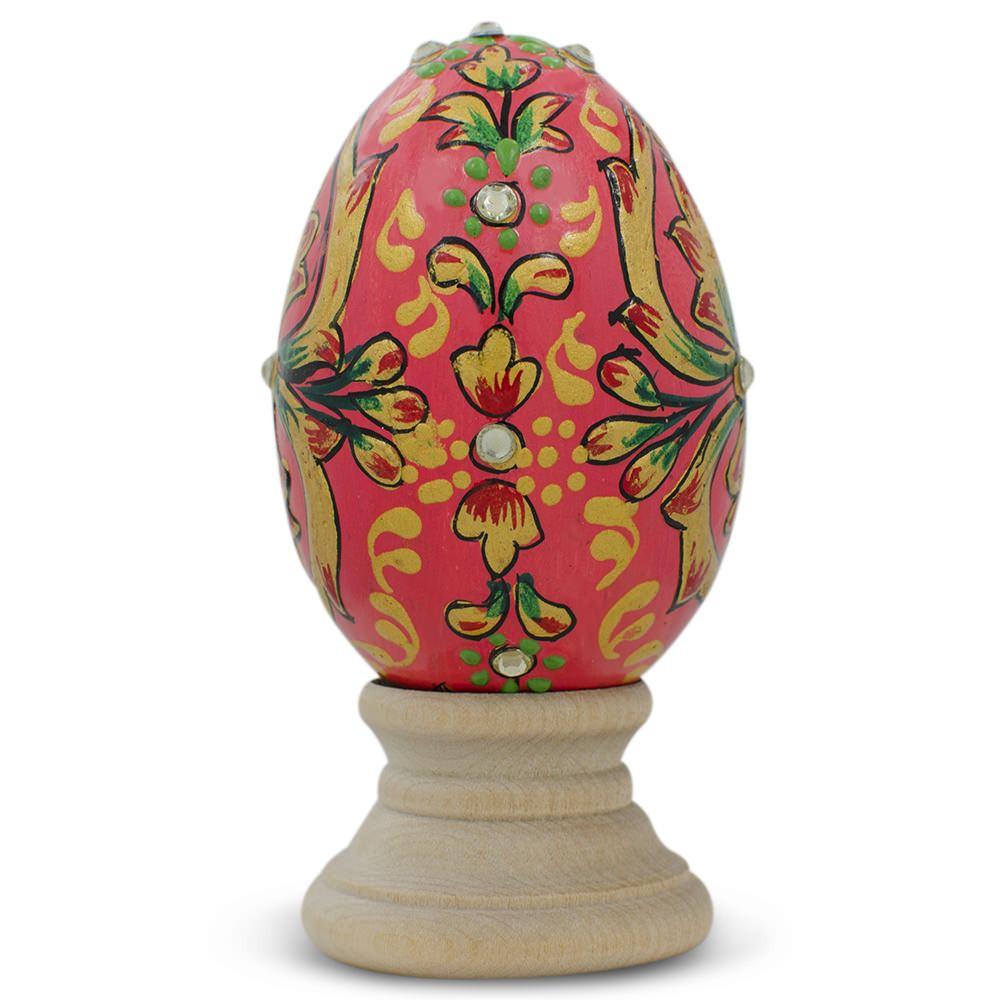 Jeweled Embossed Oriental Red Flower Wooden Easter Egg 3 Inches Easter Eggs > Wooden > Singles La Vie Bien Jeweled Embossed Oriental Red Flower Wooden Easter Egg 3 Inches