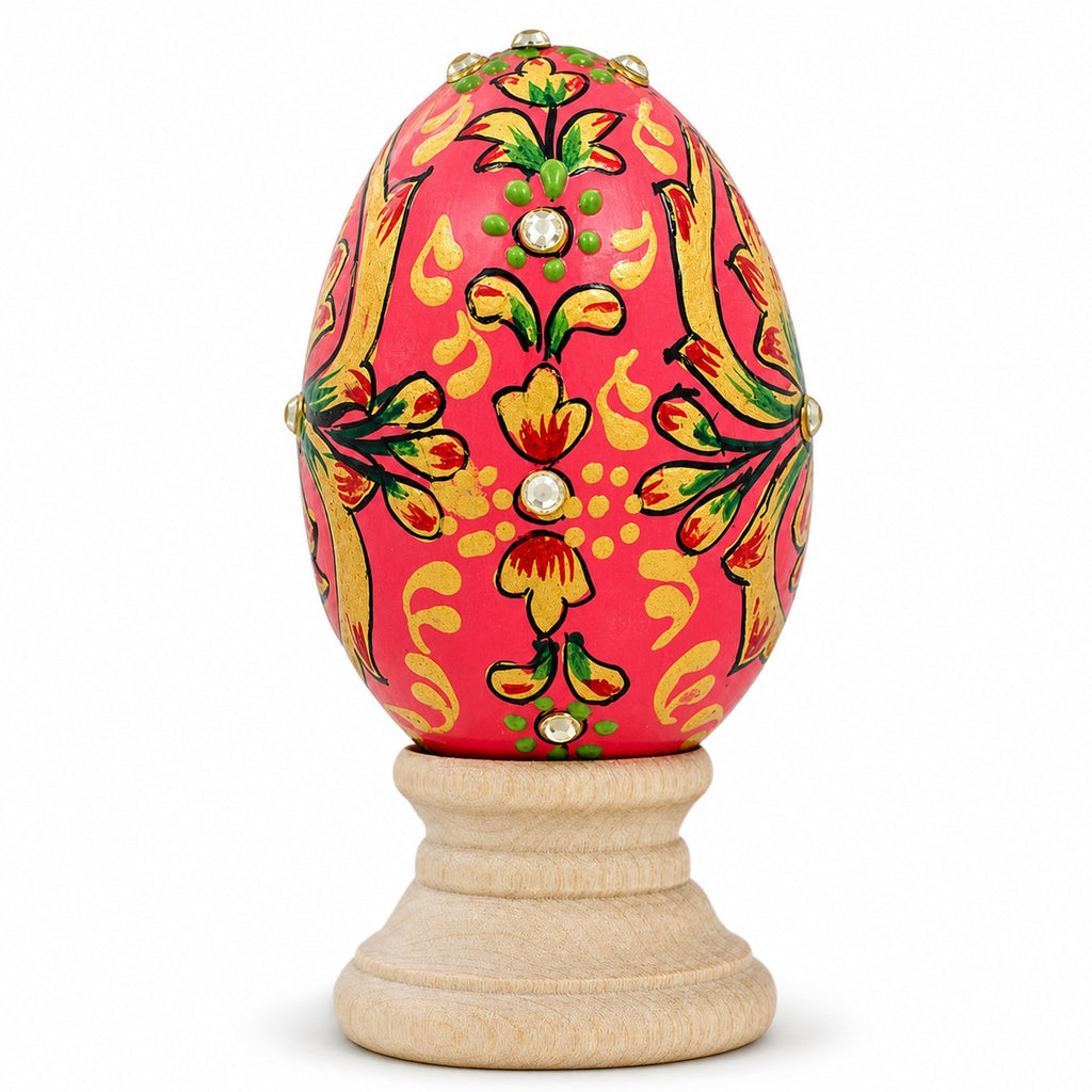 Jeweled Embossed Oriental Red Flower Wooden Easter Egg 3 Inches Easter Eggs > Wooden > Singles La Vie Bien Jeweled Embossed Oriental Red Flower Wooden Easter Egg 3 Inches