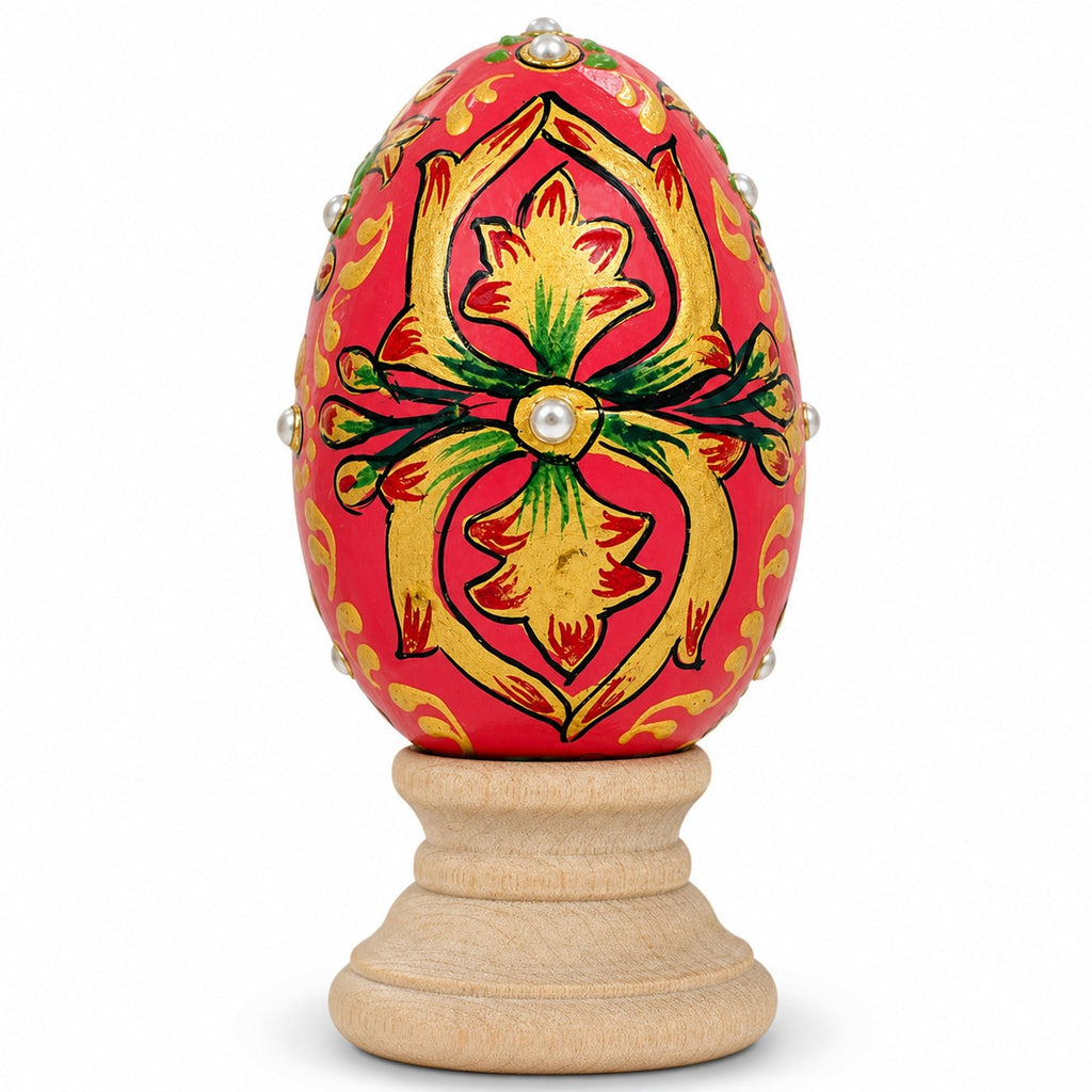 Jeweled Embossed Oriental Red Flower Wooden Easter Egg 3 Inches Easter Eggs > Wooden > Singles La Vie Bien Jeweled Embossed Oriental Red Flower Wooden Easter Egg 3 Inches