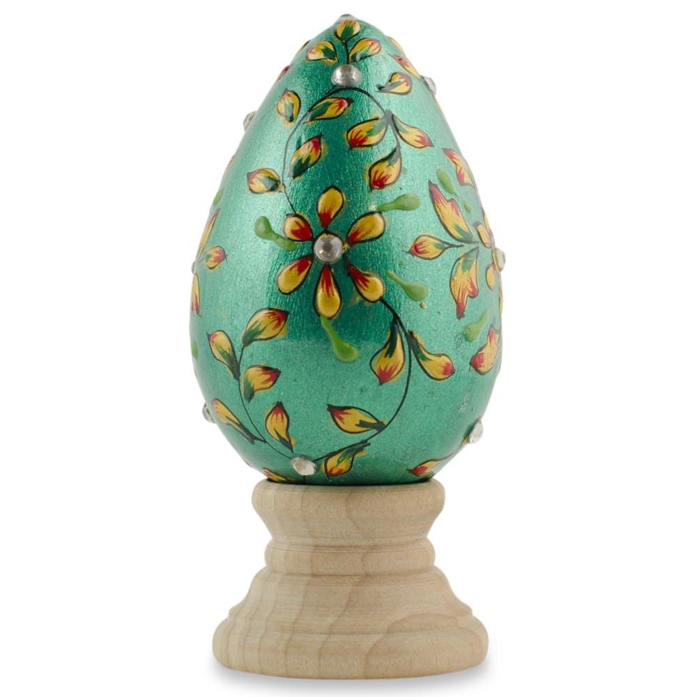 Jeweled Green Flowers Wooden Easter Egg Easter Eggs > Wooden > Singles La Vie Bien Jeweled Green Flowers Wooden Easter Egg