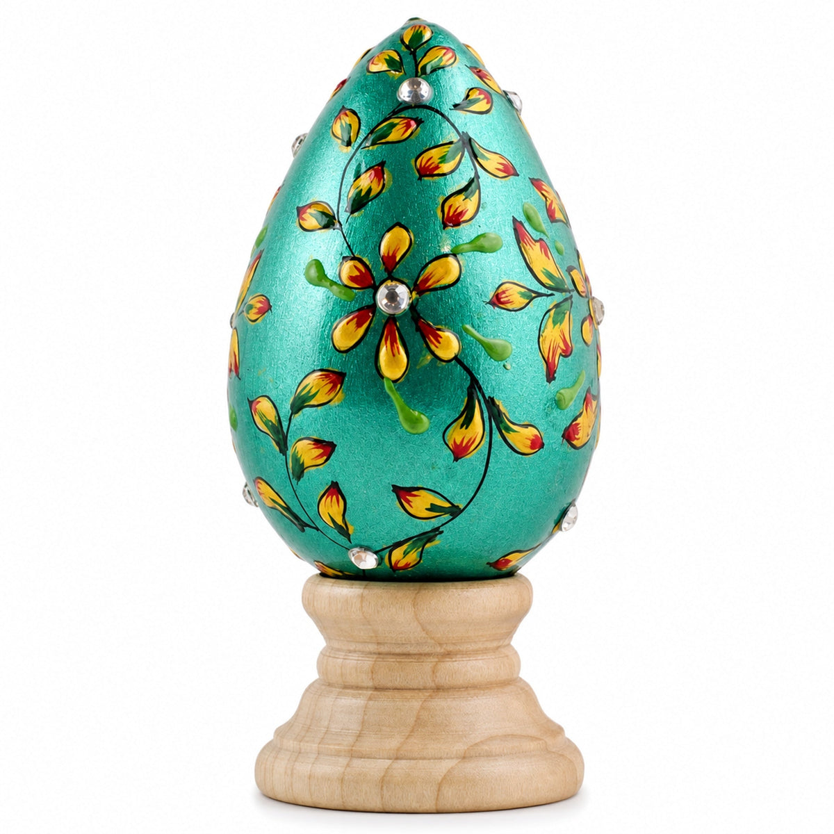 Jeweled Green Flowers Wooden Easter Egg Easter Eggs > Wooden > Singles La Vie Bien Jeweled Green Flowers Wooden Easter Egg