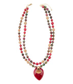 Jeweled Multi-Color Tiger's Eye and Rasberry Quartz Pendant Golden Necklace by Barse Jewelry