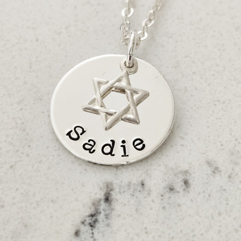 Jewish Name Necklace with Magen David