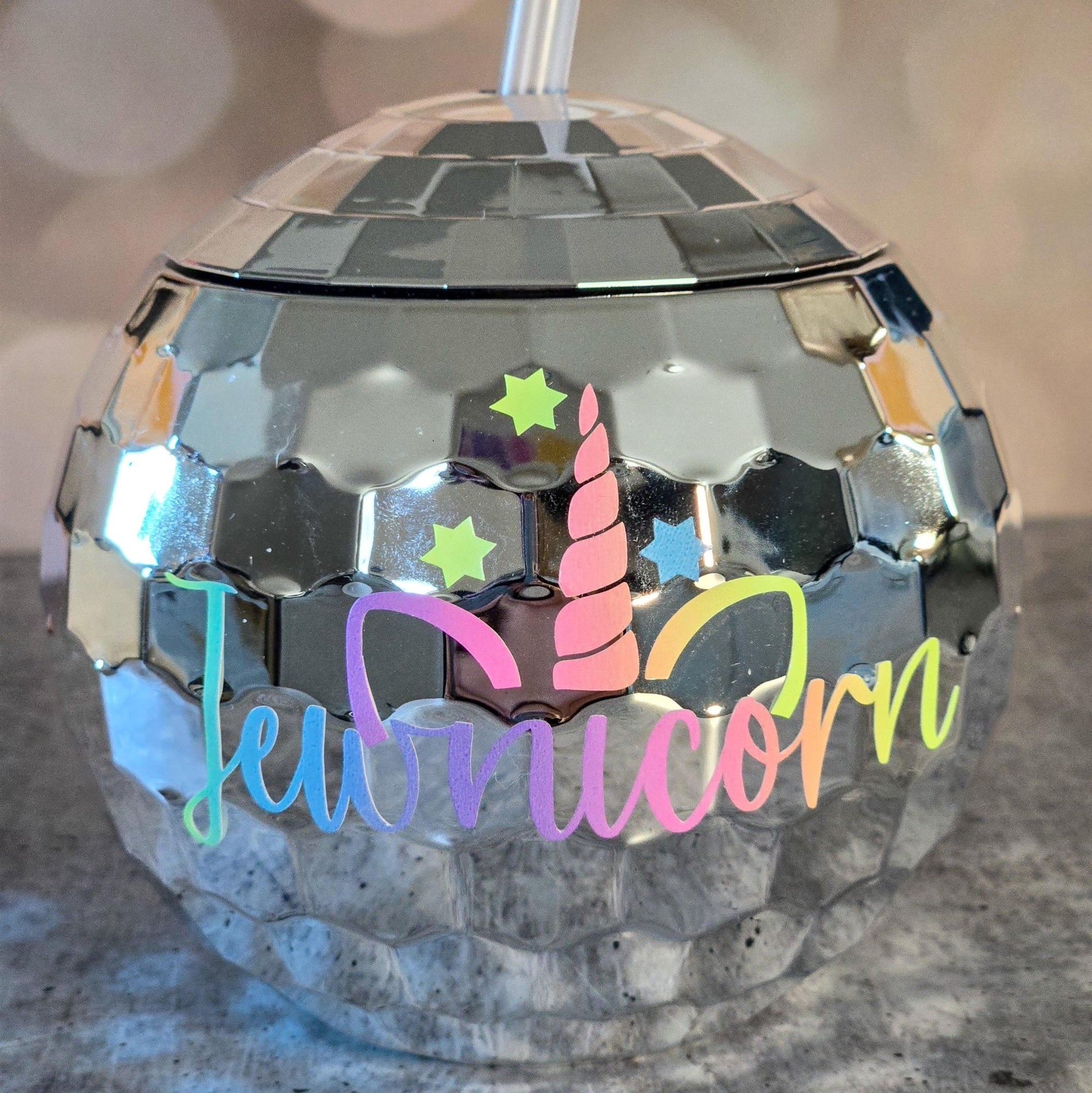 Jewnicorn Rainbow Disco Ball Drink Tumbler
