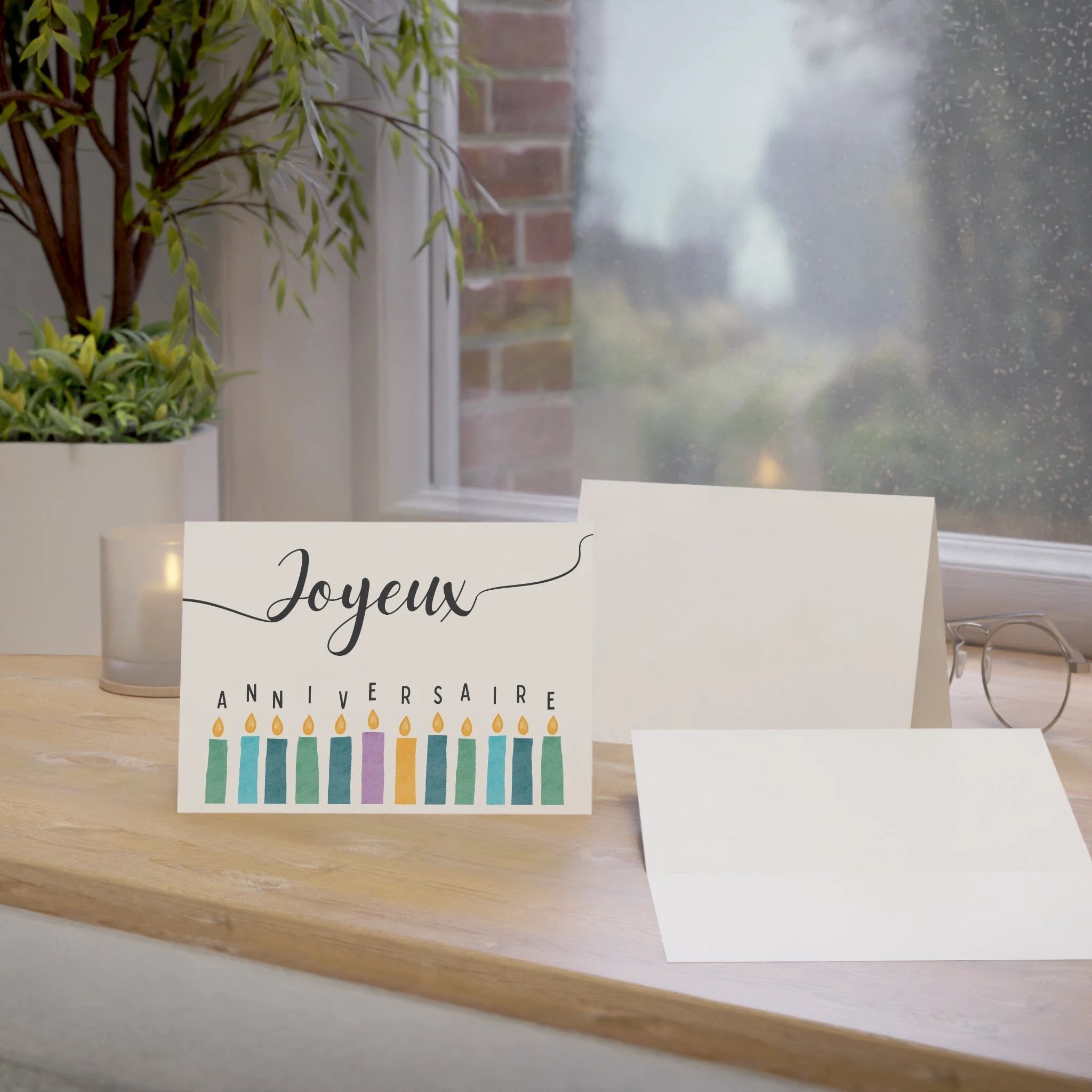 Joyeux Anniversaire French Birthday Card, Colorful Candles by Printify
