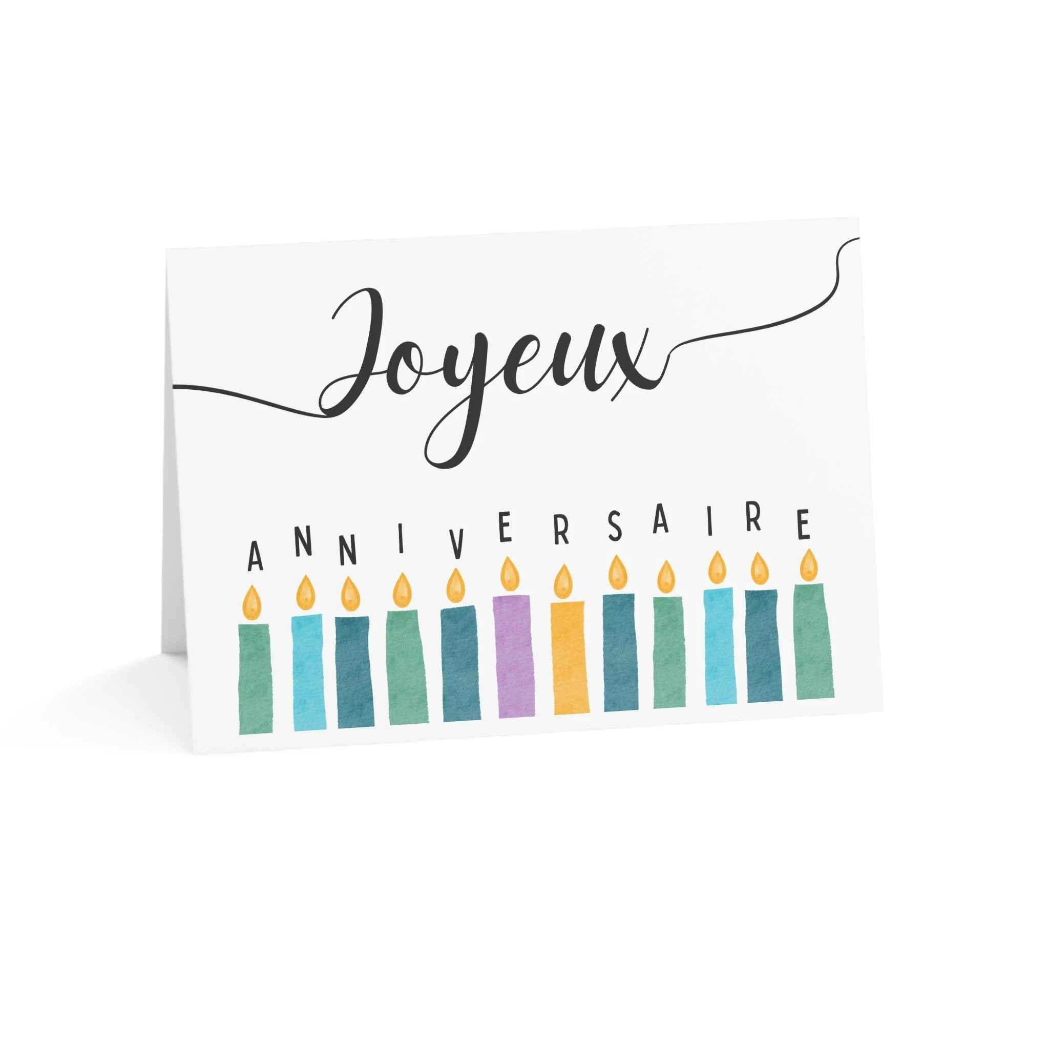Joyeux Anniversaire French Birthday Card, Colorful Candles by Printify