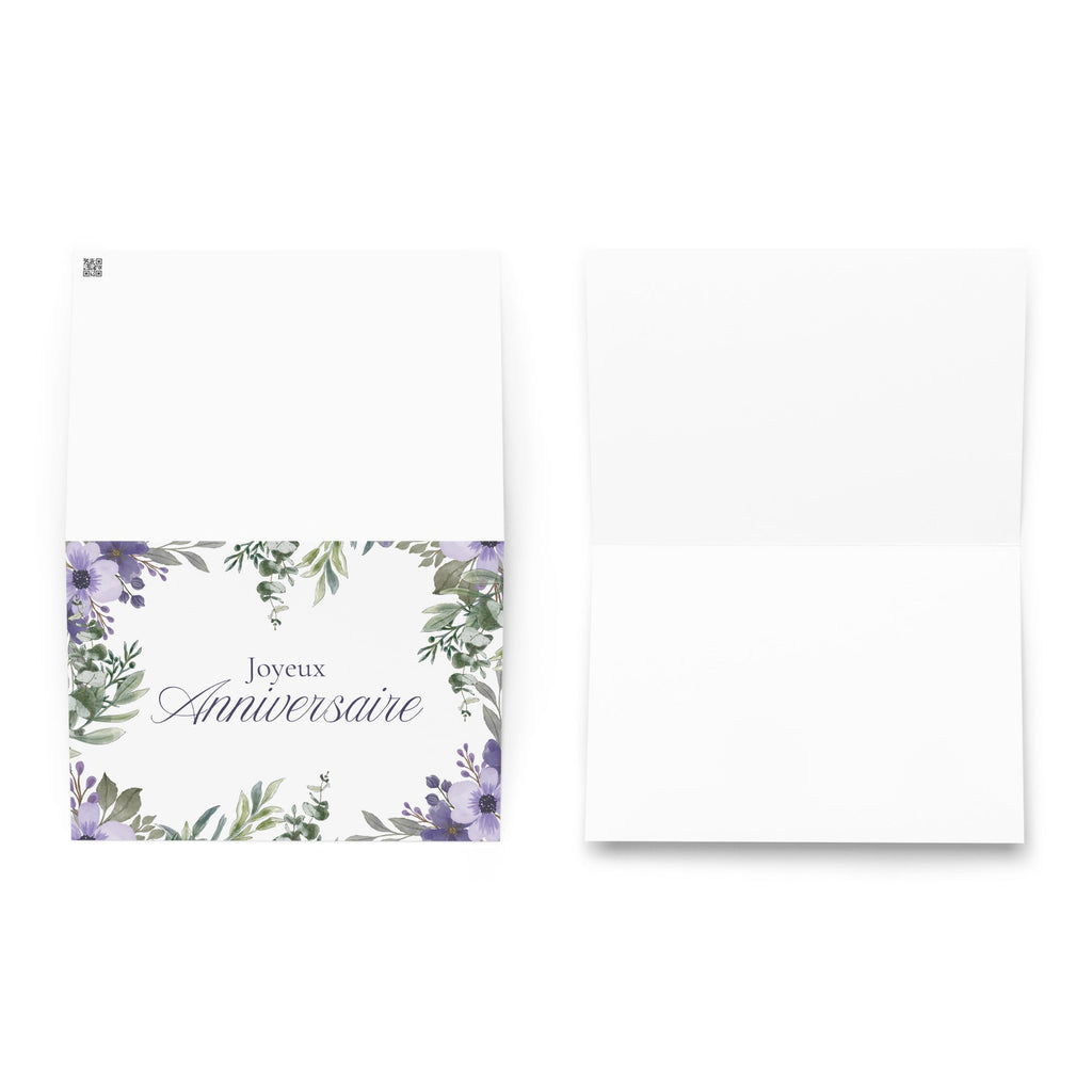 Joyeux anniversaire French Happy Anniversary Greeting card, purple and green elegant floral border design, envelope included Greeting card La Vie Bien Joyeux anniversaire French Happy Anniversary Greeting card, purple and green elegant floral border design, envelope included