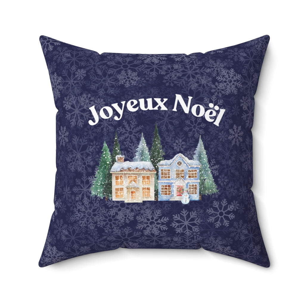 Joyeux Noël dark blue Holiday Throw Pillow, Festive Winter Village Décor with snowflake print and cozy winter theme Home Decor La Vie Bien Joyeux Noël dark blue Holiday Throw Pillow, Festive Winter Village Décor with snowflake print and cozy winter theme