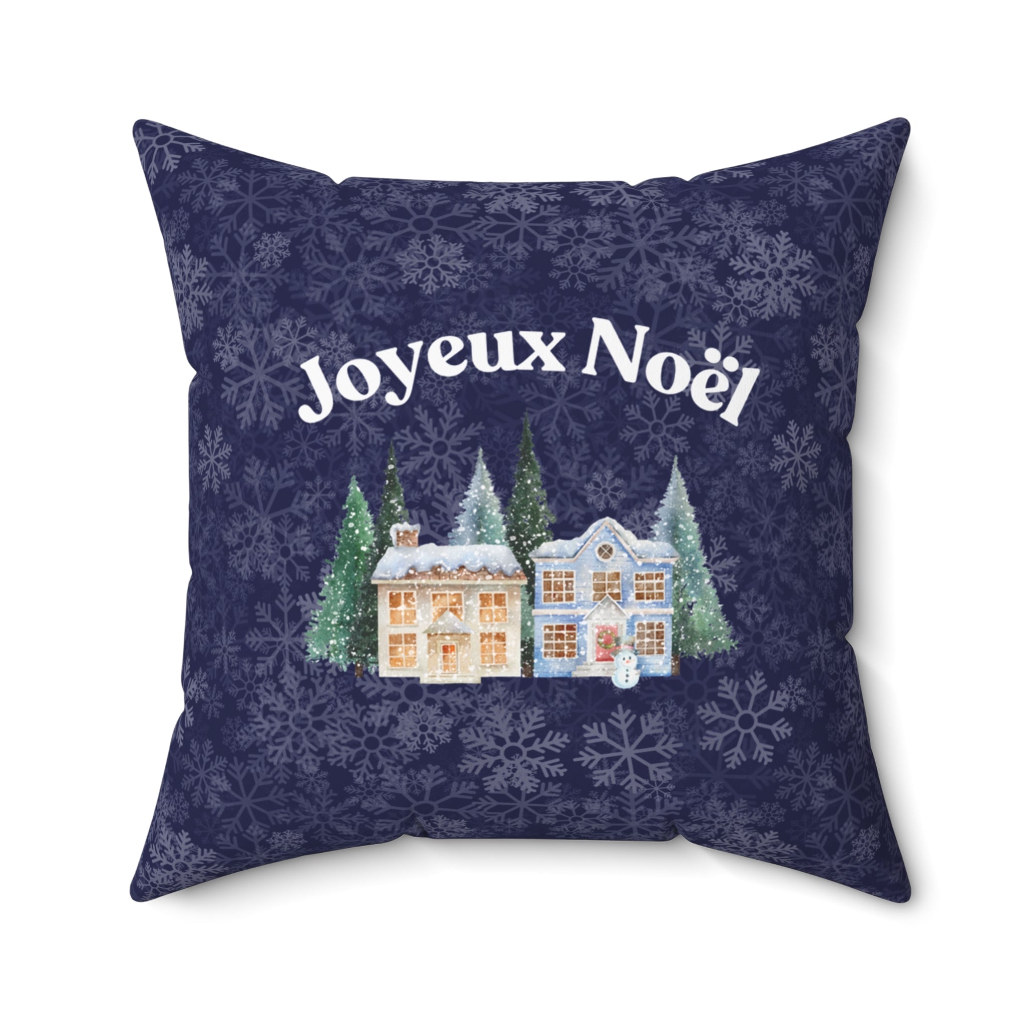Joyeux Noël dark blue Holiday Throw Pillow, Festive Winter Village Décor with snowflake print and cozy winter theme Home Decor La Vie Bien Joyeux Noël dark blue Holiday Throw Pillow, Festive Winter Village Décor with snowflake print and cozy winter theme