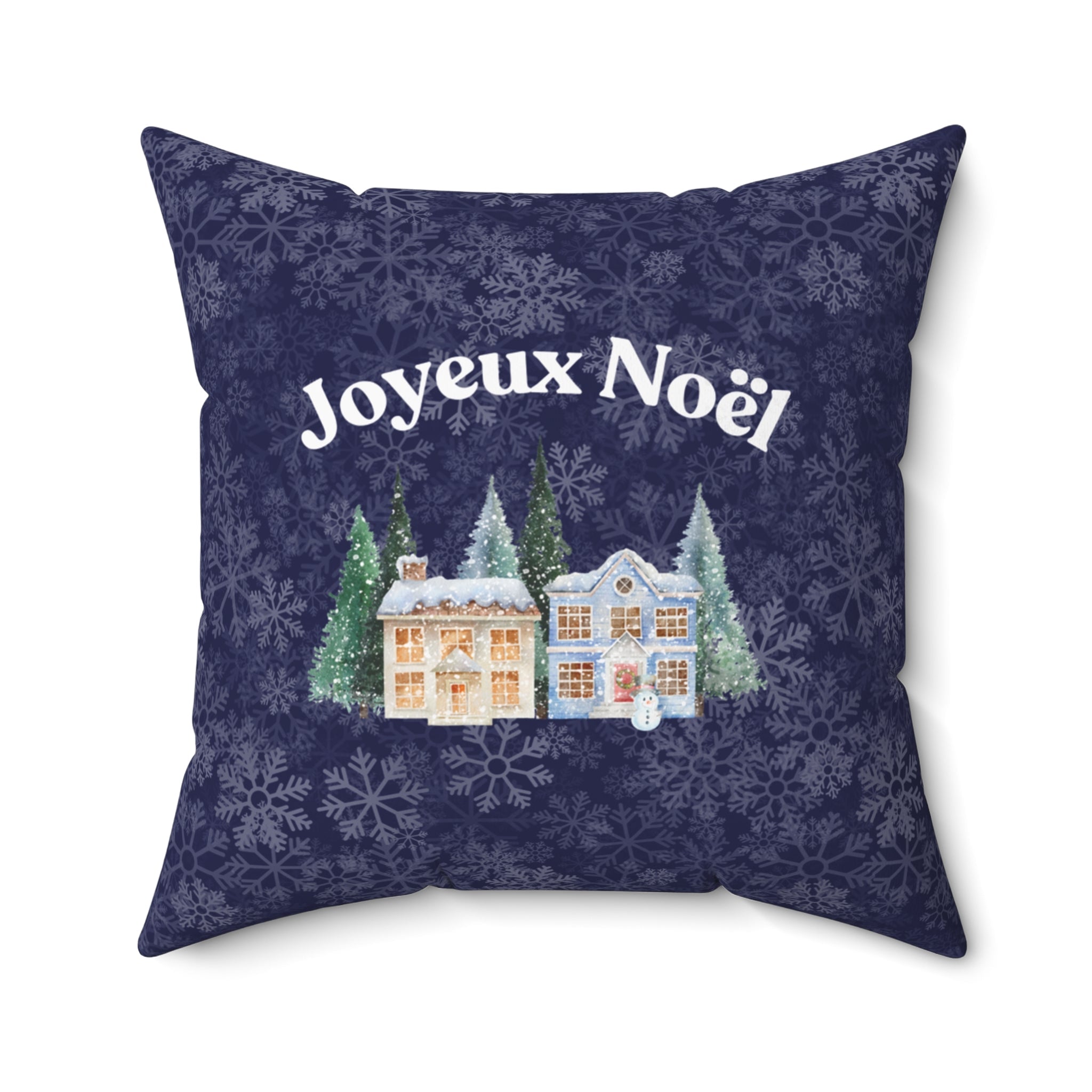 Joyeux Noël dark blue Holiday Throw Pillow, Festive Winter Village Décor with snowflake print and cozy winter theme Home Decor La Vie Bien Joyeux Noël dark blue Holiday Throw Pillow, Festive Winter Village Décor with snowflake print and cozy winter theme