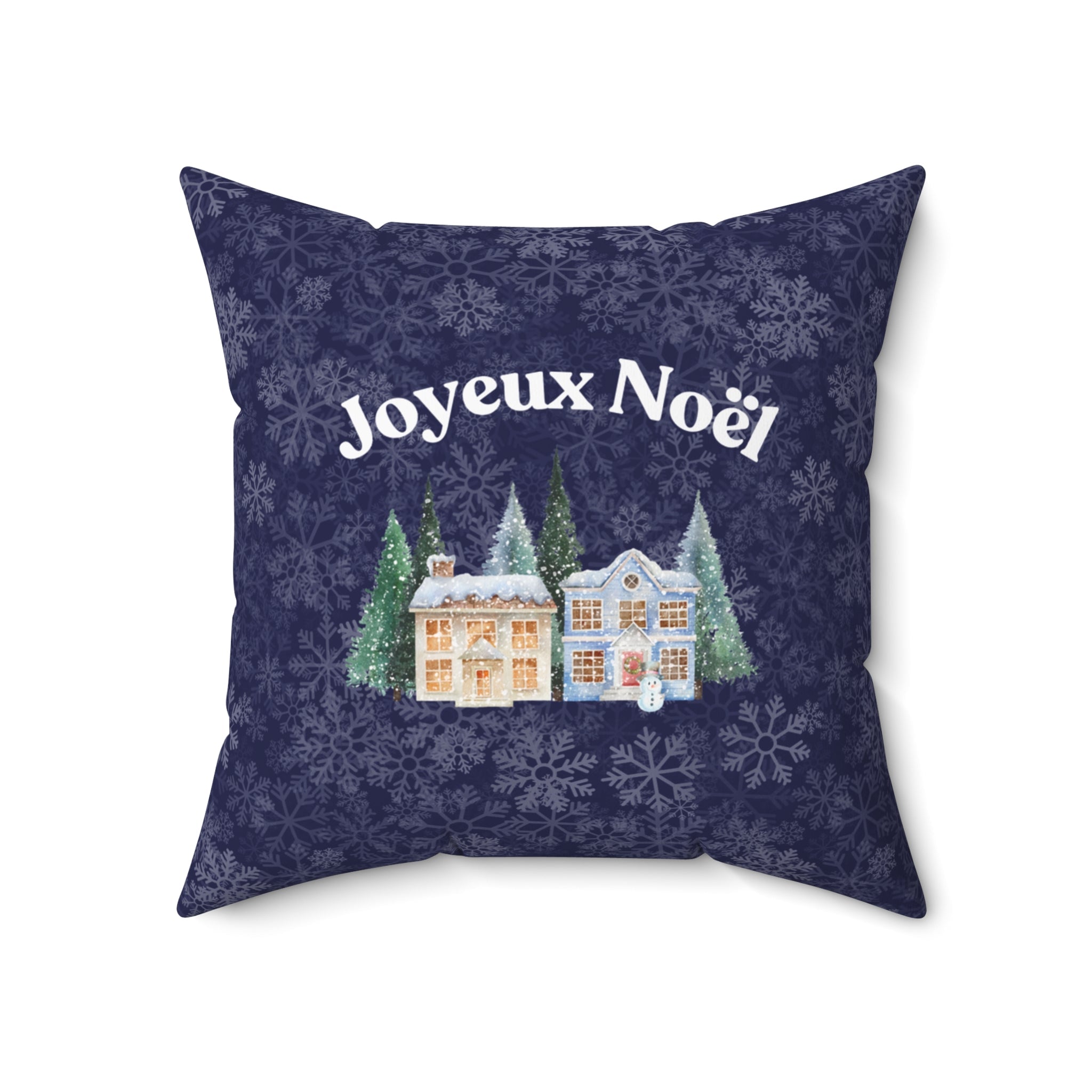 Joyeux Noël dark blue Holiday Throw Pillow, Festive Winter Village Décor with snowflake print and cozy winter theme Home Decor La Vie Bien Joyeux Noël dark blue Holiday Throw Pillow, Festive Winter Village Décor with snowflake print and cozy winter theme