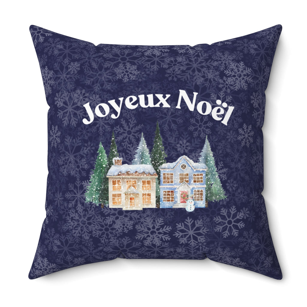 Joyeux Noël dark blue Holiday Throw Pillow, Festive Winter Village Décor with snowflake print and cozy winter theme Home Decor La Vie Bien Joyeux Noël dark blue Holiday Throw Pillow, Festive Winter Village Décor with snowflake print and cozy winter theme