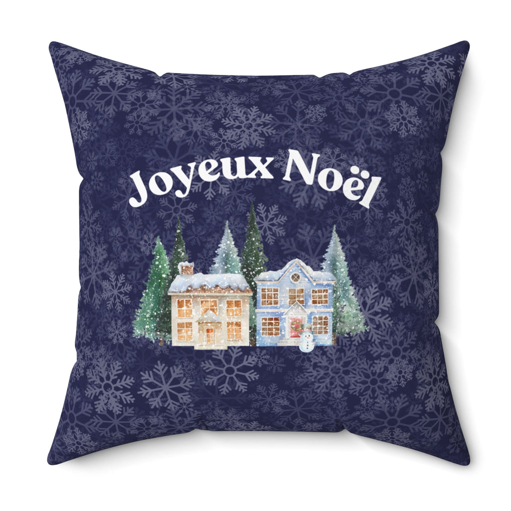 Joyeux Noël dark blue Holiday Throw Pillow, Festive Winter Village Décor with snowflake print and cozy winter theme Home Decor La Vie Bien Joyeux Noël dark blue Holiday Throw Pillow, Festive Winter Village Décor with snowflake print and cozy winter theme