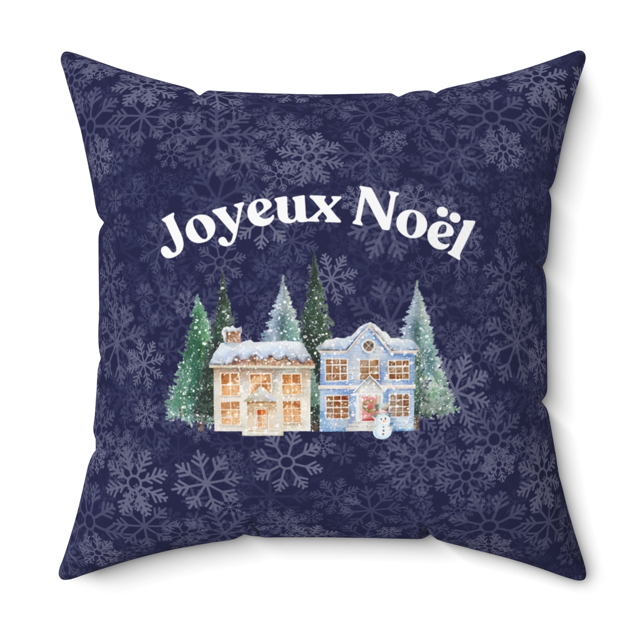 Joyeux Noël dark blue Holiday Throw Pillow, Festive Winter Village Décor with snowflake print and cozy winter theme Home Decor La Vie Bien Joyeux Noël dark blue Holiday Throw Pillow, Festive Winter Village Décor with snowflake print and cozy winter theme