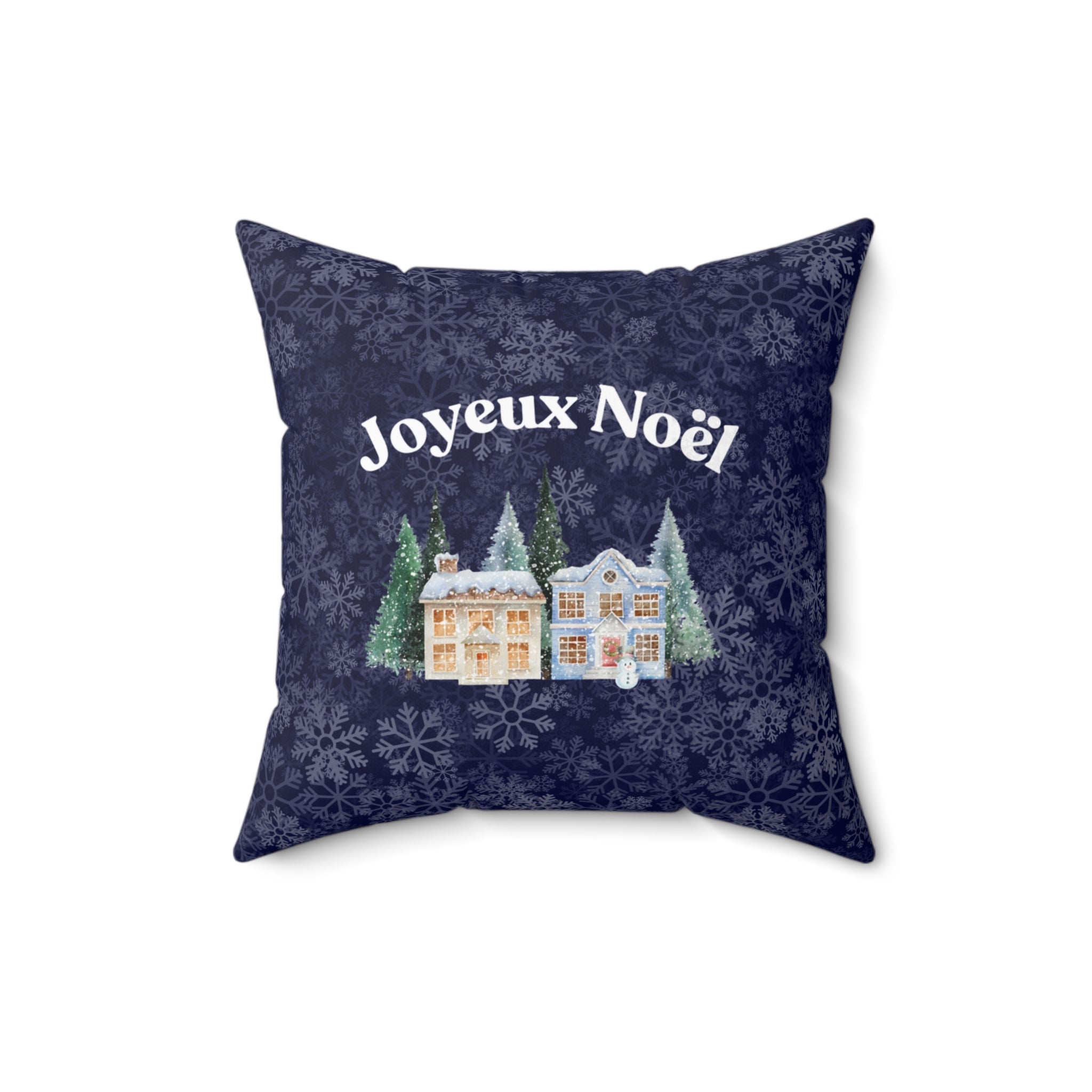 Joyeux Noël dark blue Holiday Throw Pillow, Festive Winter Village Décor with snowflake print and cozy winter theme Home Decor La Vie Bien Joyeux Noël dark blue Holiday Throw Pillow, Festive Winter Village Décor with snowflake print and cozy winter theme