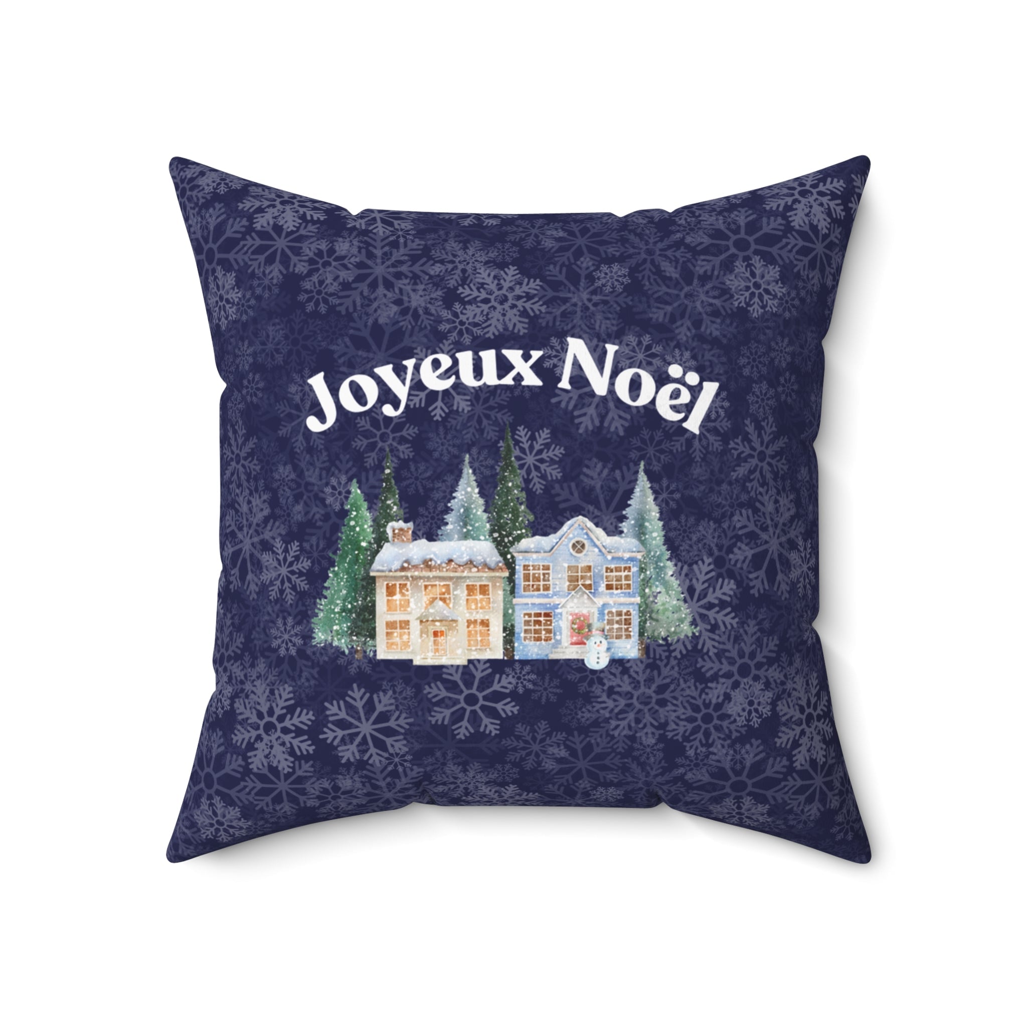 Joyeux Noël dark blue Holiday Throw Pillow, Festive Winter Village Décor with snowflake print and cozy winter theme Home Decor La Vie Bien Joyeux Noël dark blue Holiday Throw Pillow, Festive Winter Village Décor with snowflake print and cozy winter theme