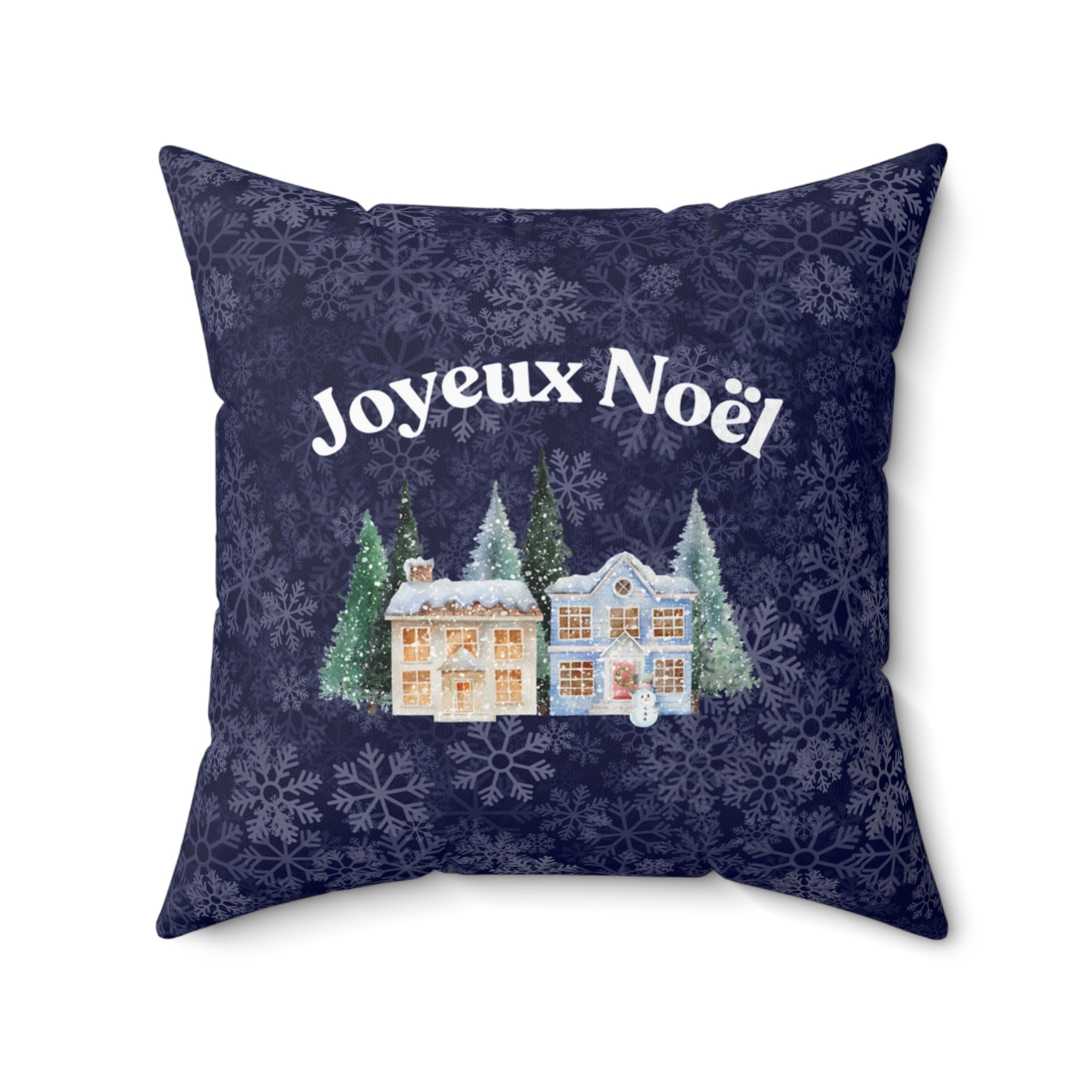 Joyeux Noël dark blue Holiday Throw Pillow, Festive Winter Village Décor with snowflake print and cozy winter theme Home Decor La Vie Bien Joyeux Noël dark blue Holiday Throw Pillow, Festive Winter Village Décor with snowflake print and cozy winter theme