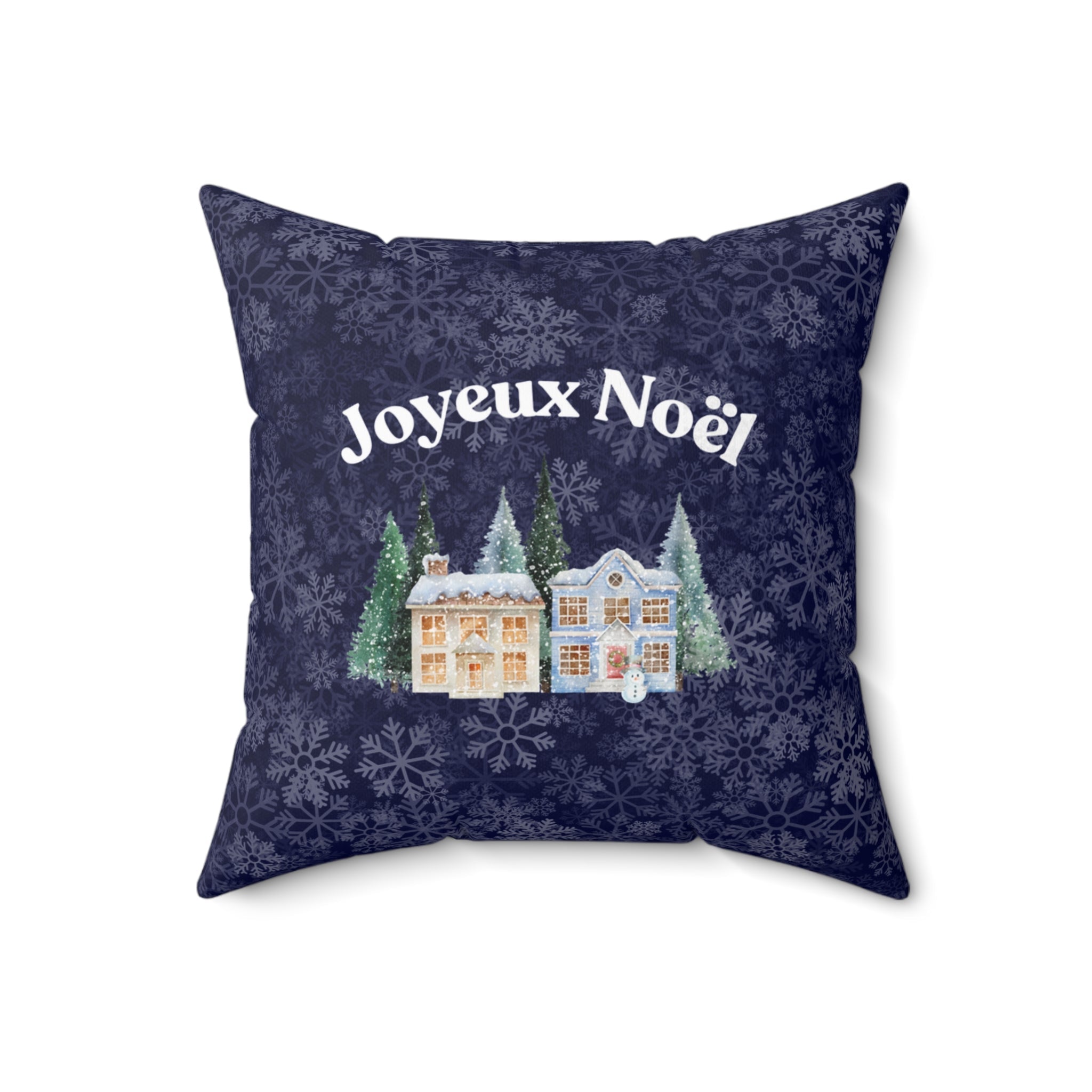 Joyeux Noël dark blue Holiday Throw Pillow, Festive Winter Village Décor with snowflake print and cozy winter theme Home Decor La Vie Bien Joyeux Noël dark blue Holiday Throw Pillow, Festive Winter Village Décor with snowflake print and cozy winter theme