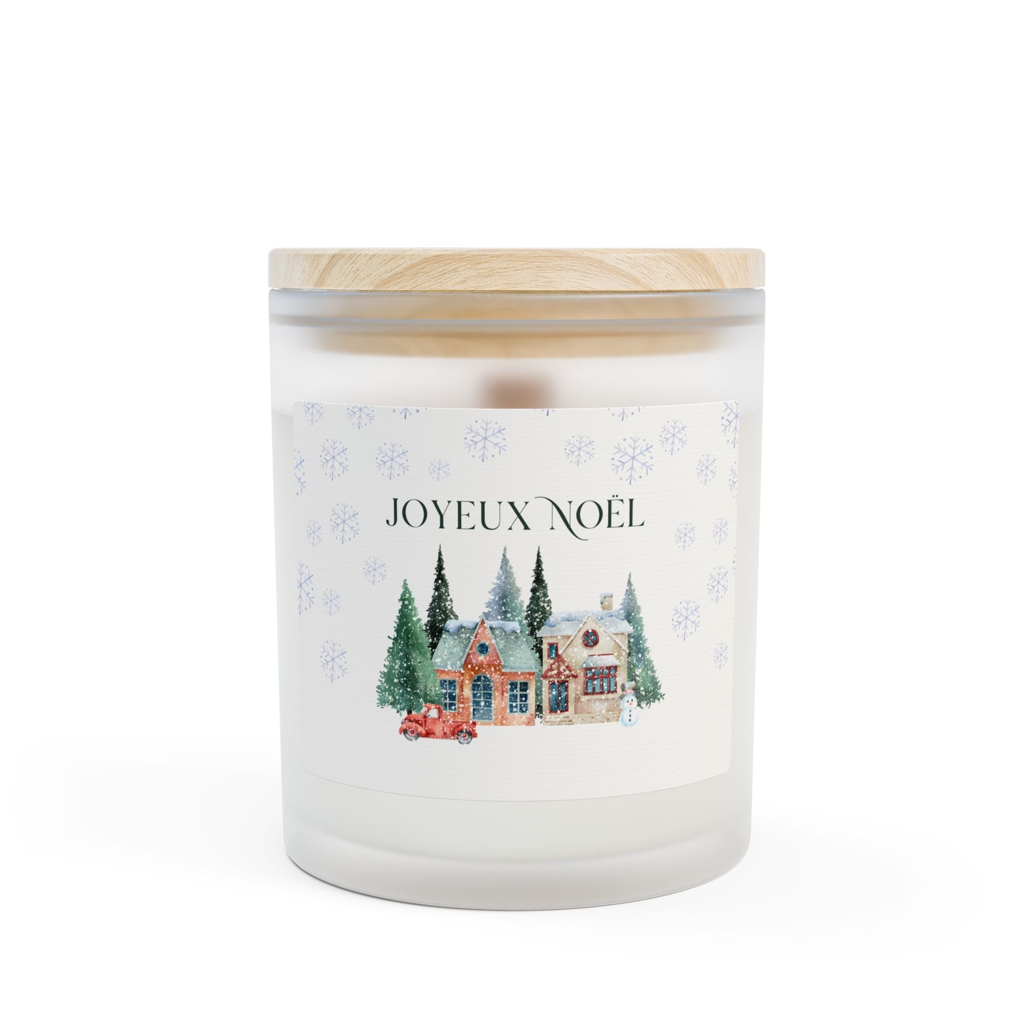 Joyeux Noël Frosted Glass Candle — 11oz Holiday Cottage Scented Candle Home Decor La Vie Bien Joyeux Noël Frosted Glass Candle — 11oz Holiday Cottage Scented Candle