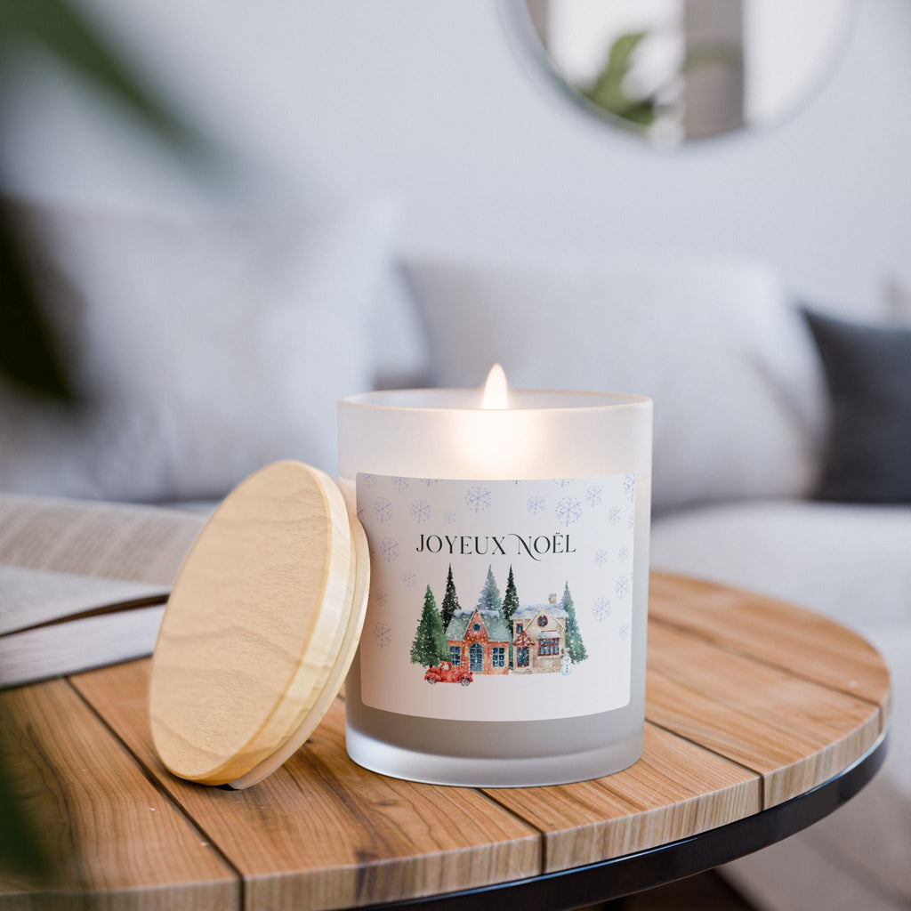 Joyeux Noël Frosted Glass Candle — 11oz Holiday Cottage Scented Candle Home Decor La Vie Bien Joyeux Noël Frosted Glass Candle — 11oz Holiday Cottage Scented Candle