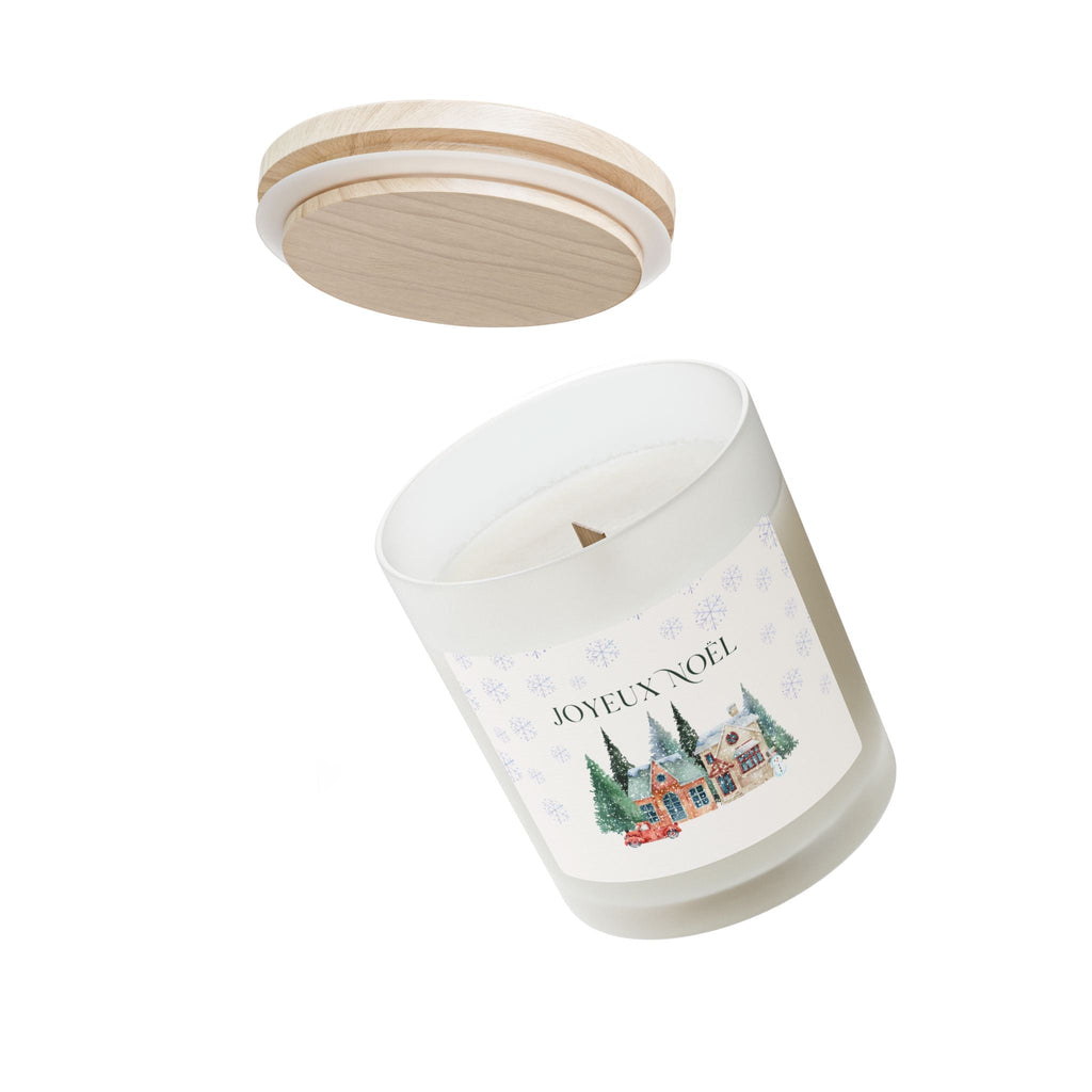 Joyeux Noël Frosted Glass Candle — 11oz Holiday Cottage Scented Candle Home Decor La Vie Bien Joyeux Noël Frosted Glass Candle — 11oz Holiday Cottage Scented Candle