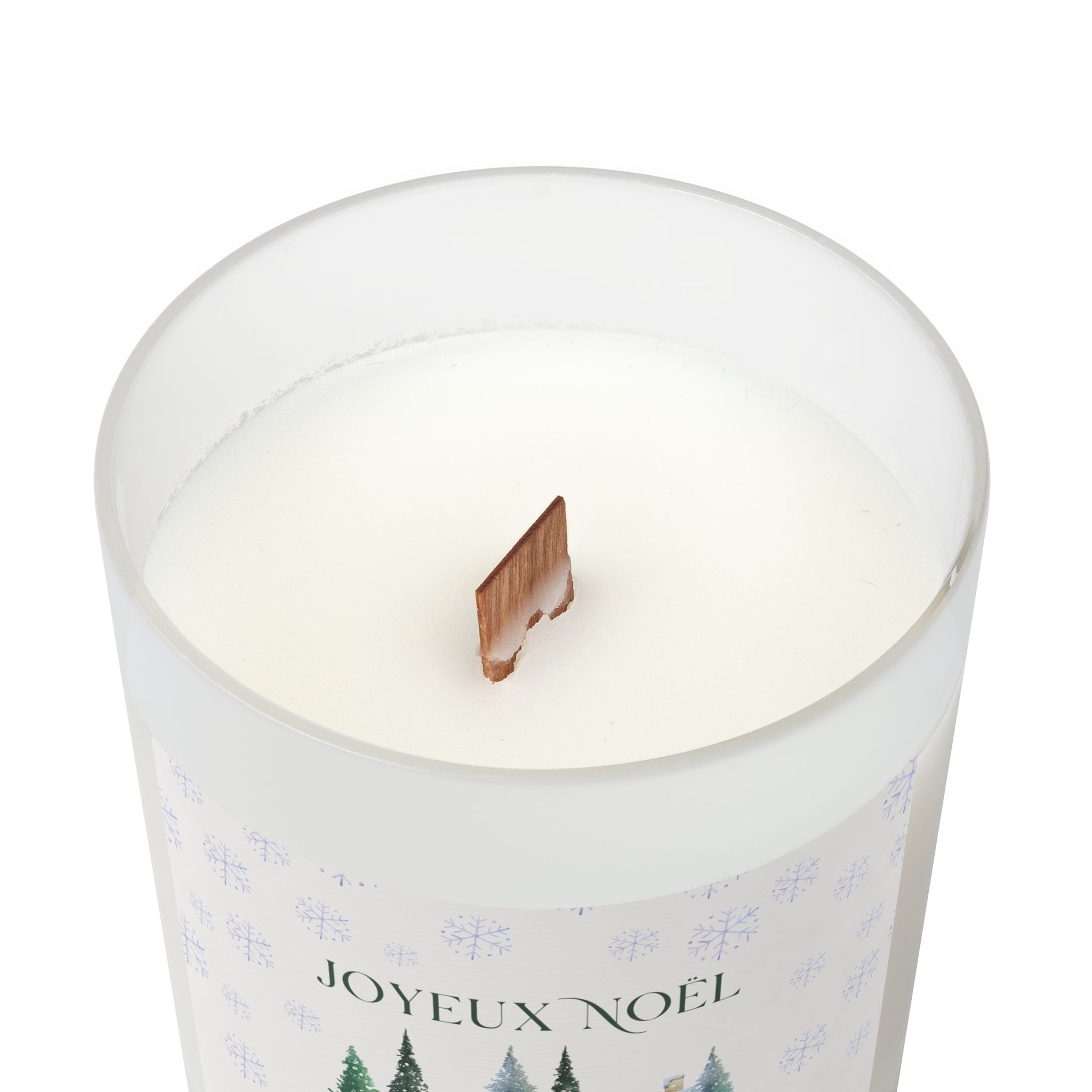 Joyeux Noël Frosted Glass Candle — 11oz Holiday Cottage Scented Candle Home Decor La Vie Bien Joyeux Noël Frosted Glass Candle — 11oz Holiday Cottage Scented Candle