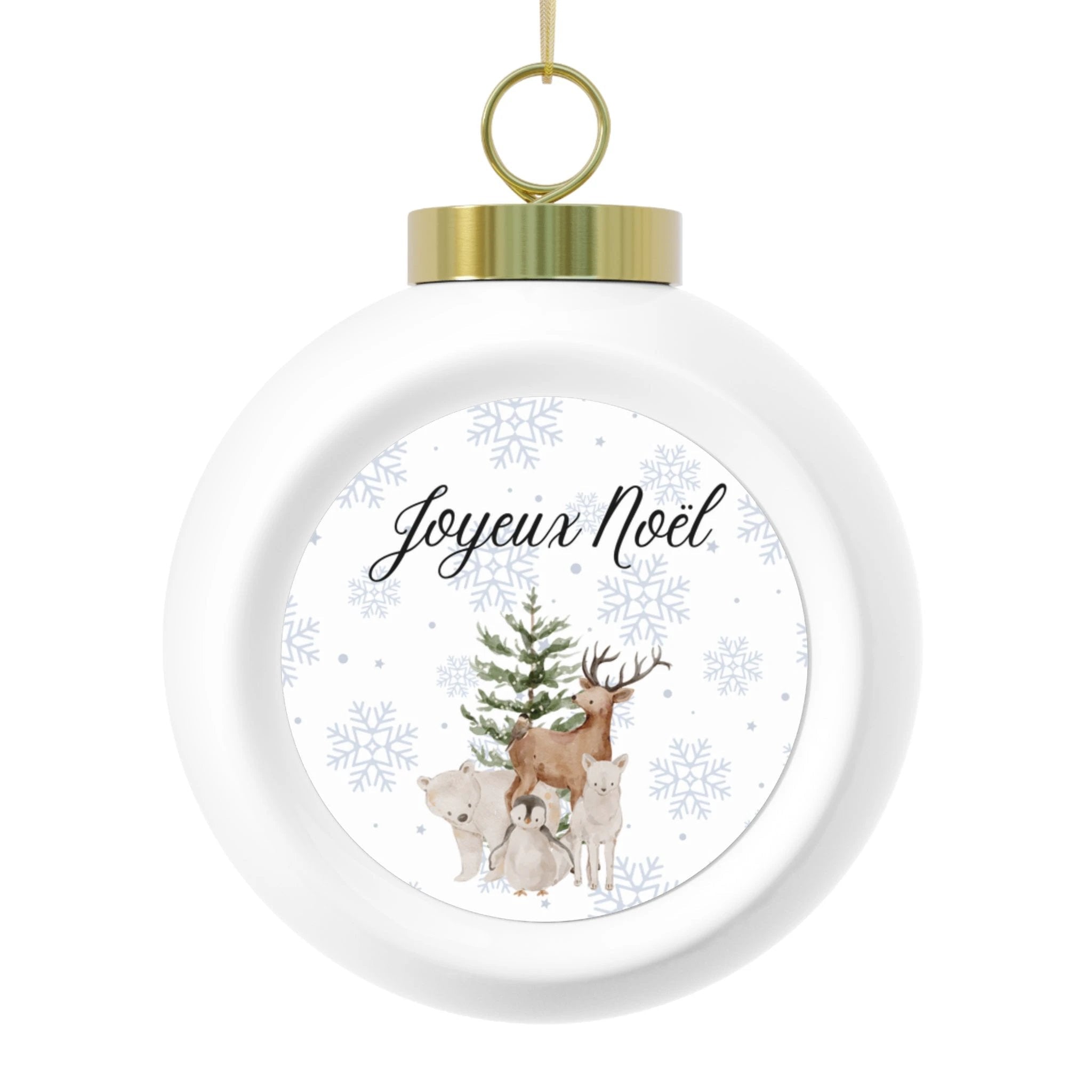 Joyeux Noël Woodland Deer Ornament, Christmas Ball Ornament by Printify