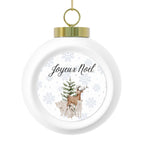 Joyeux Noël Woodland Deer Ornament, Christmas Ball Ornament by Printify