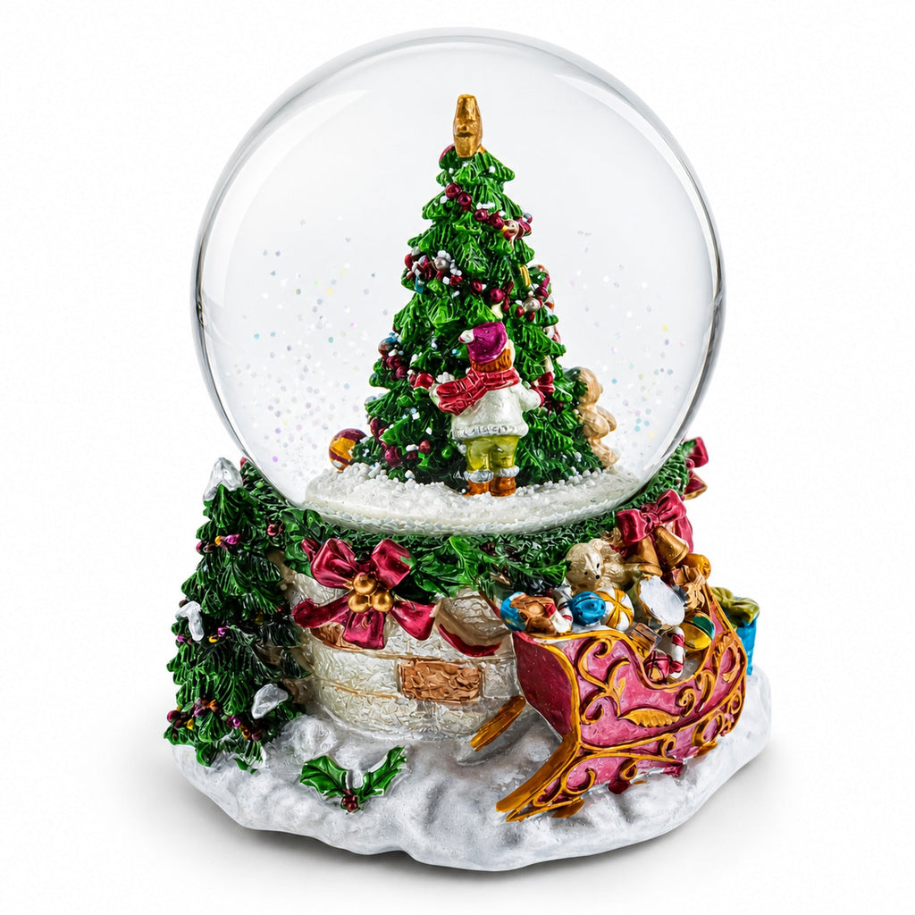 Joyful Children Adorning Christmas Tree: Musical Water Snow Globe Snow Globes > Winter Villages La Vie Bien Joyful Children Adorning Christmas Tree: Musical Water Snow Globe